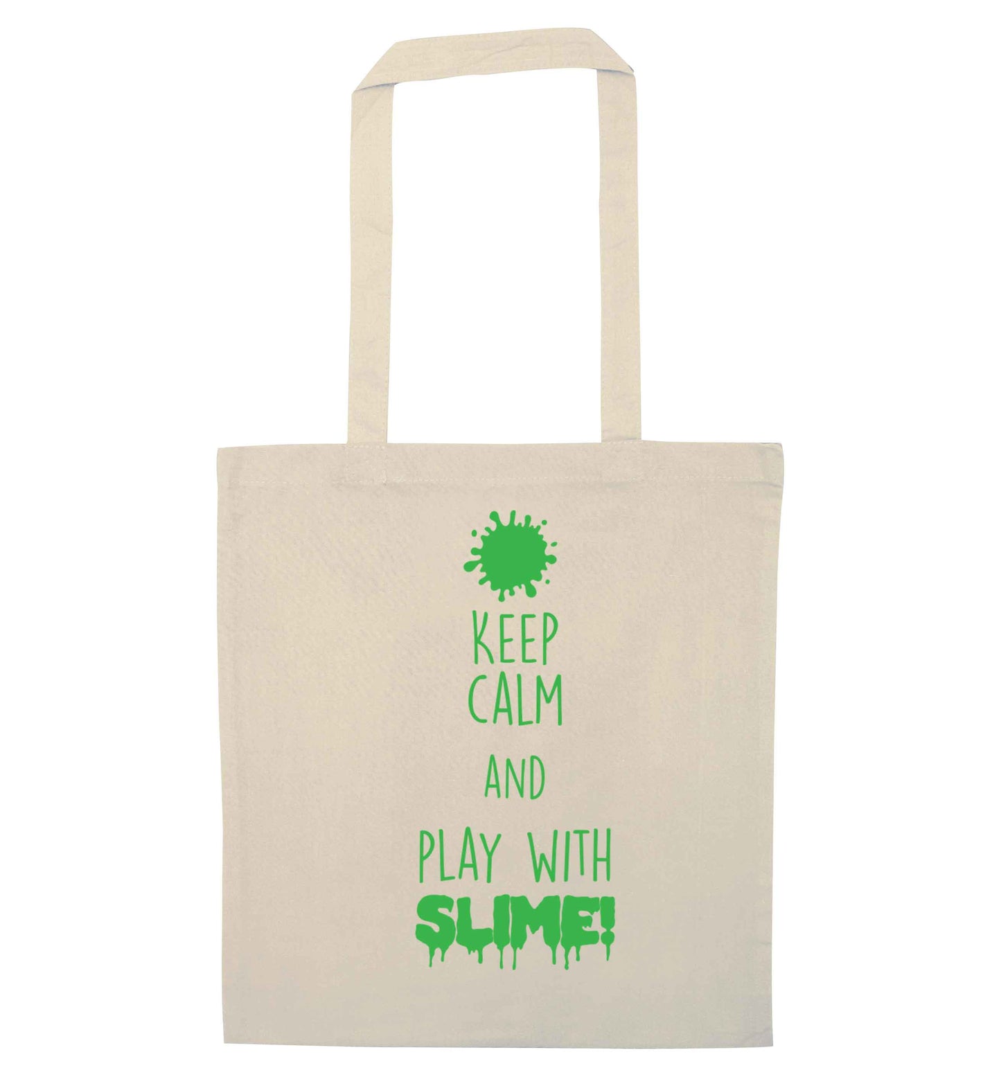 Neon green keep calm and play with slime!natural tote bag