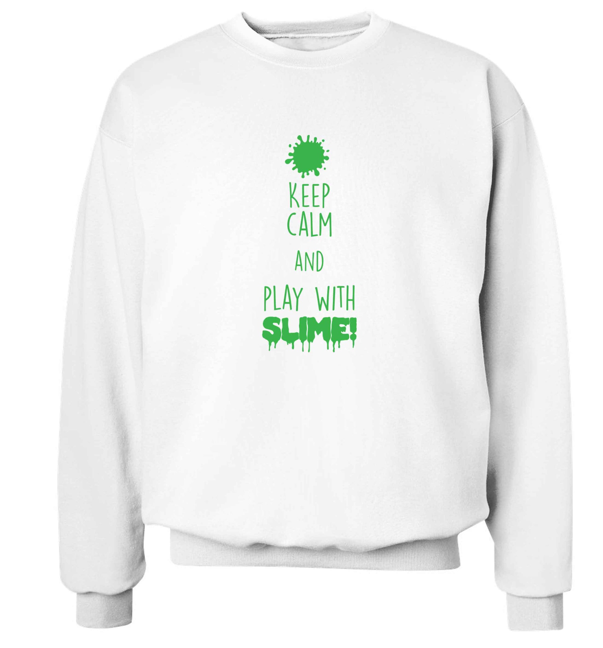 Neon green keep calm and play with slime!adult's unisex white sweater 2XL