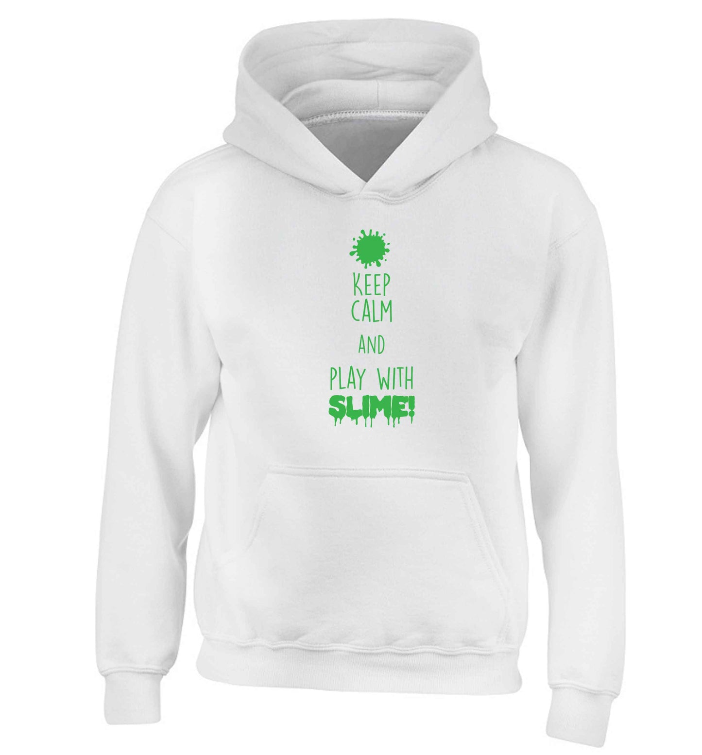 Neon green keep calm and play with slime!children's white hoodie 12-13 Years
