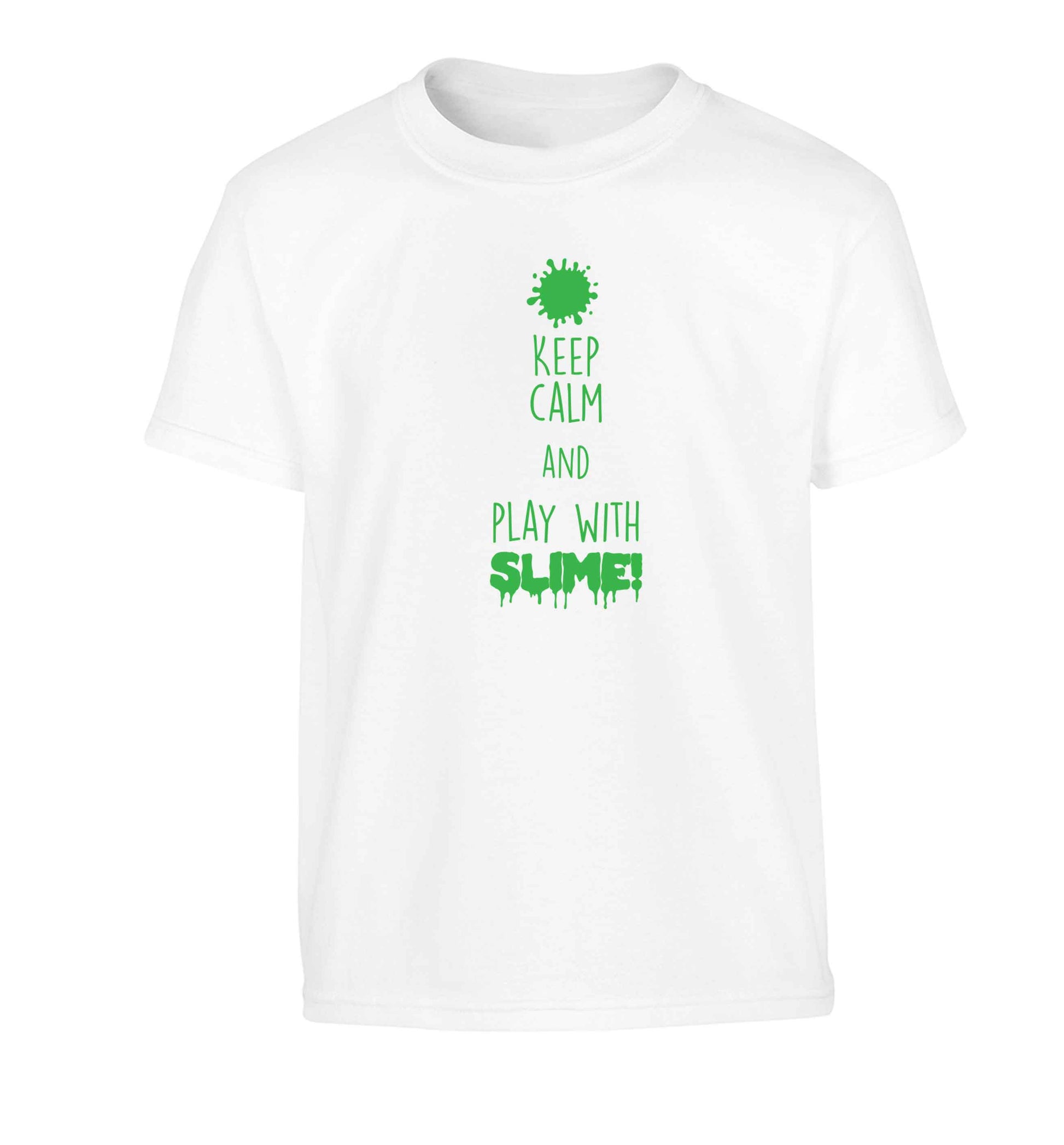 Neon green keep calm and play with slime!Children's white Tshirt 12-13 Years