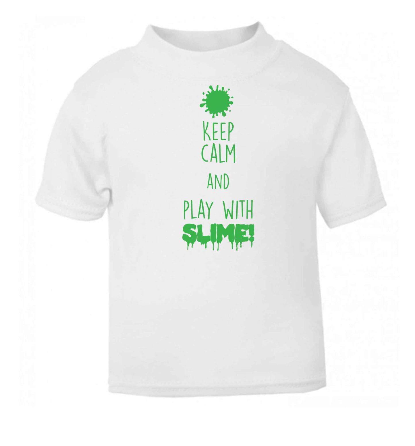 Neon green keep calm and play with slime!white baby toddler Tshirt 2 Years
