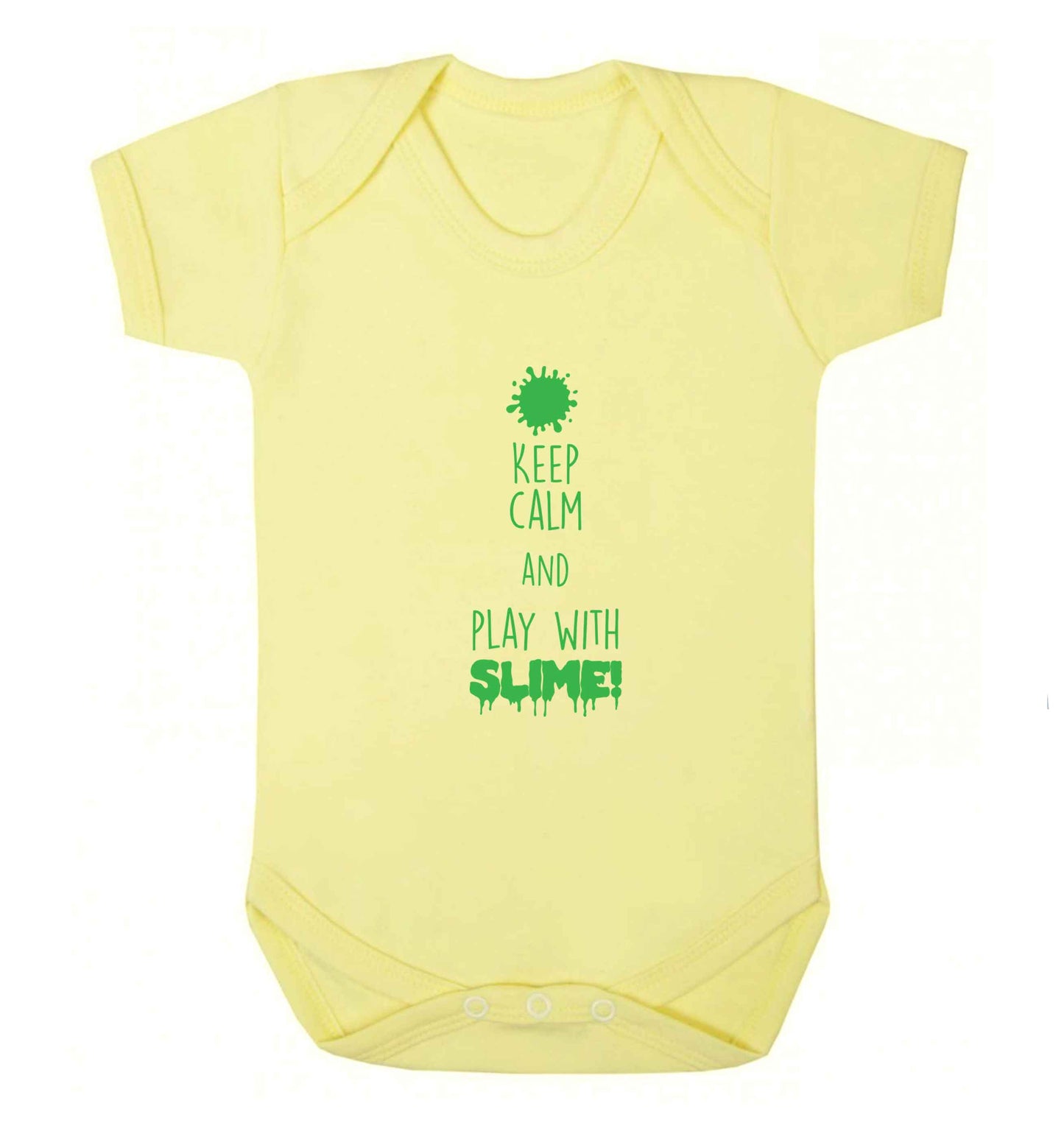 Neon green keep calm and play with slime!baby vest pale yellow 18-24 months