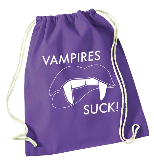 Vampires suck purple drawstring bag