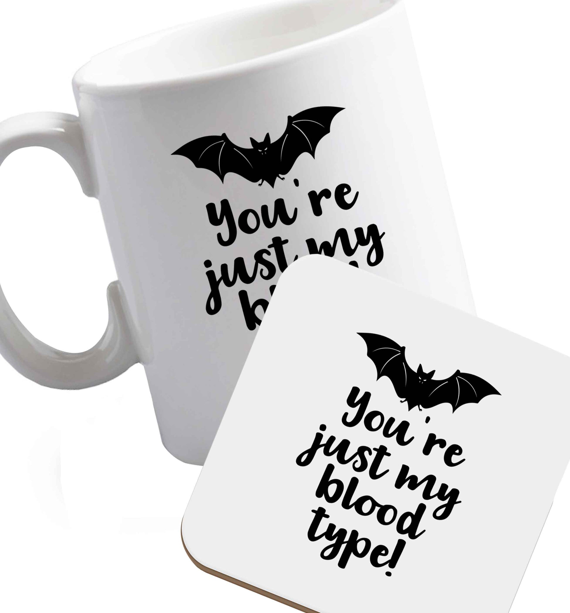 10 oz Favourite Type Pan Pancake ceramic mug and coaster set right handed