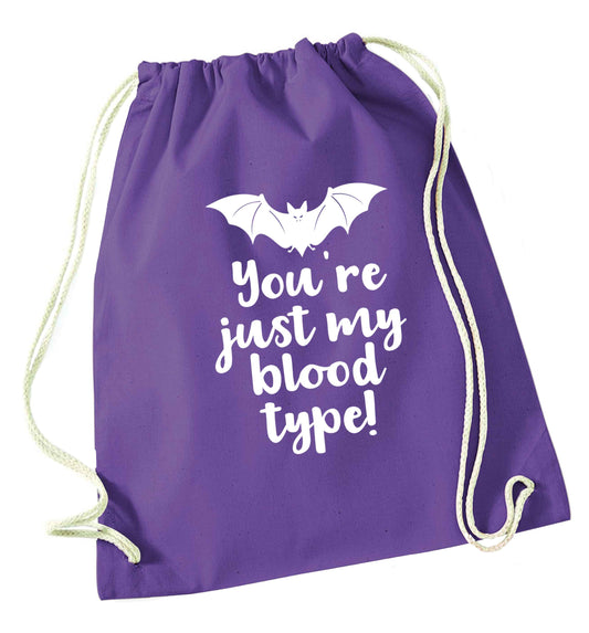 You're just my blood type purple drawstring bag