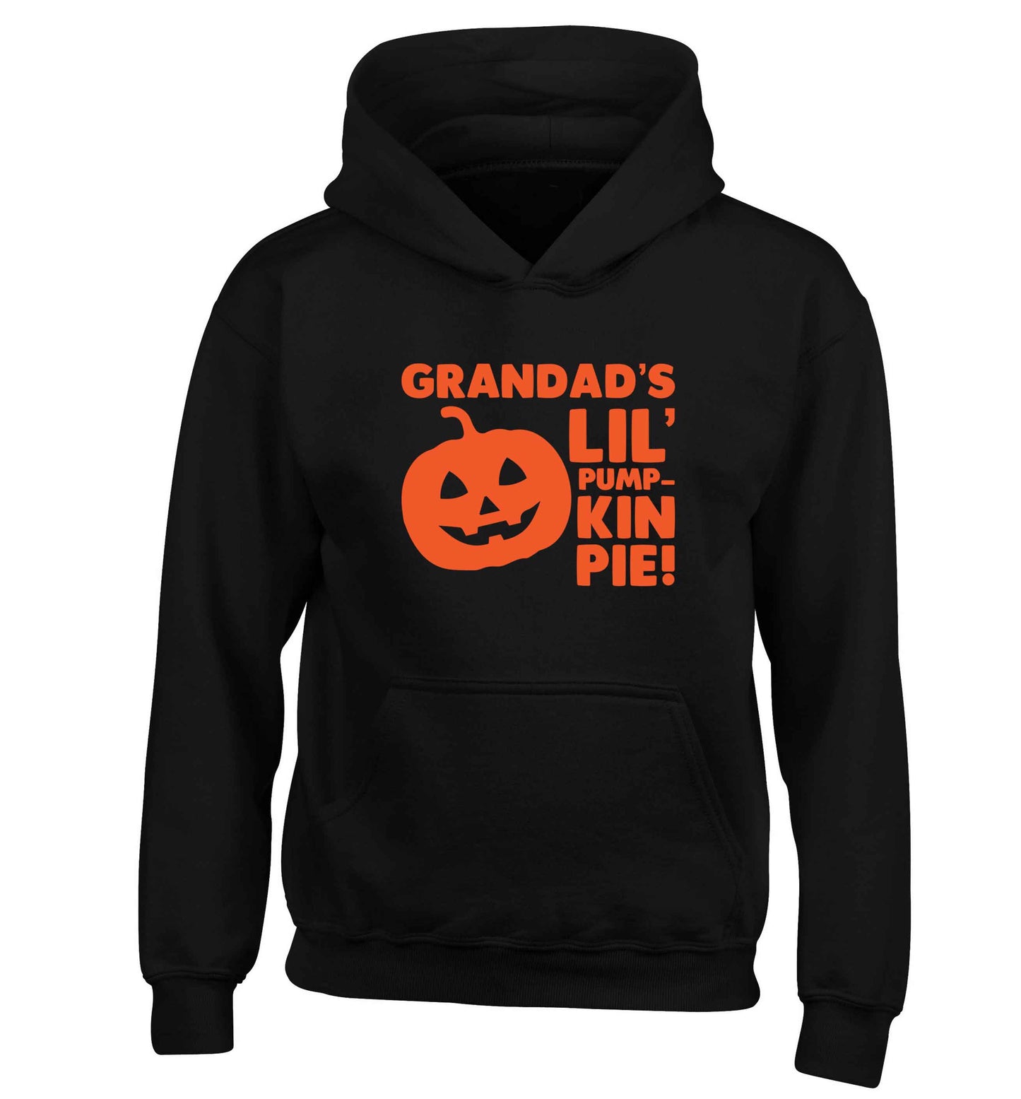Grandad's lil' pumpkin pie children's black hoodie 12-13 Years
