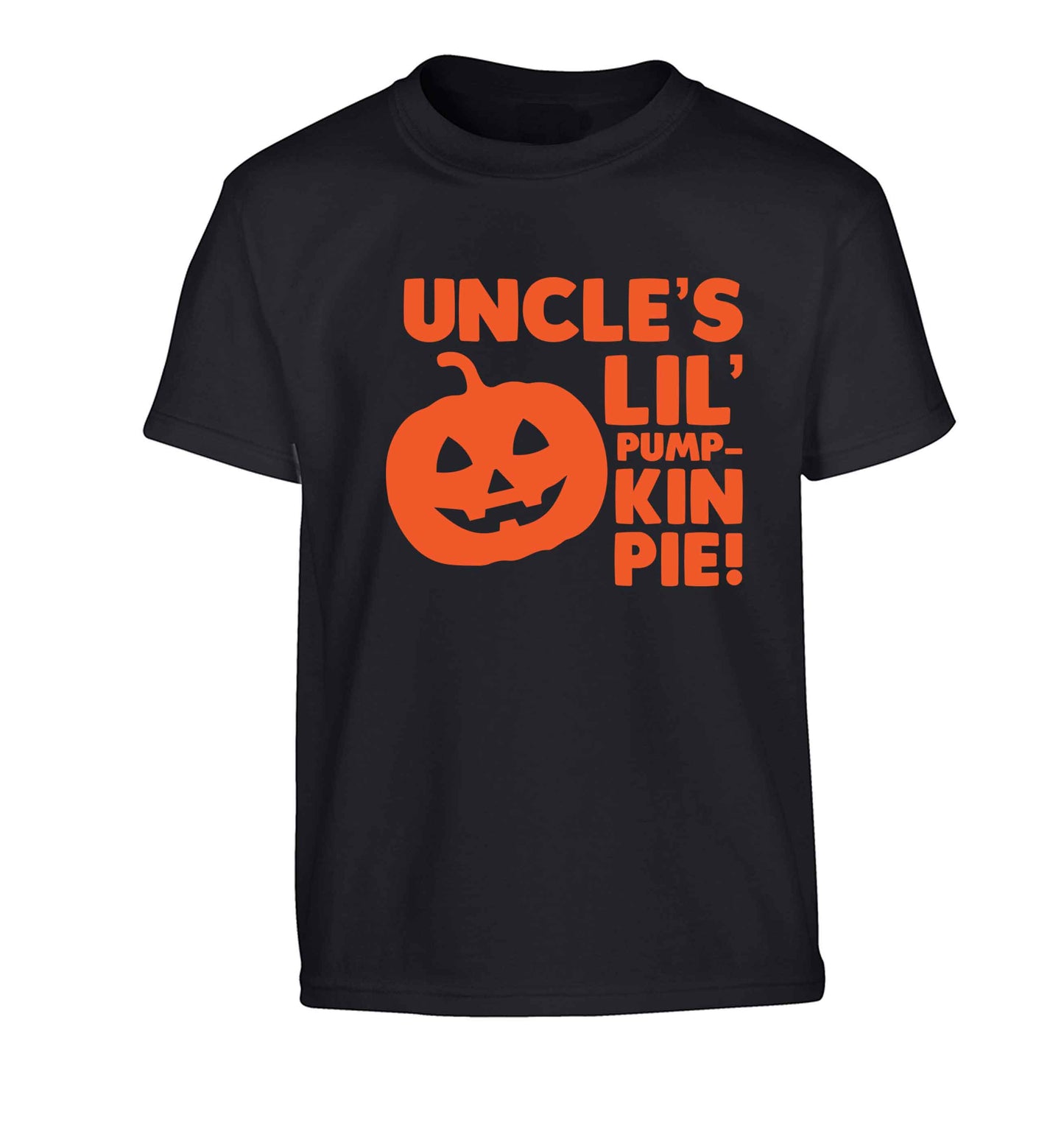 Uncle's lil' pumpkin pie Children's black Tshirt 12-13 Years