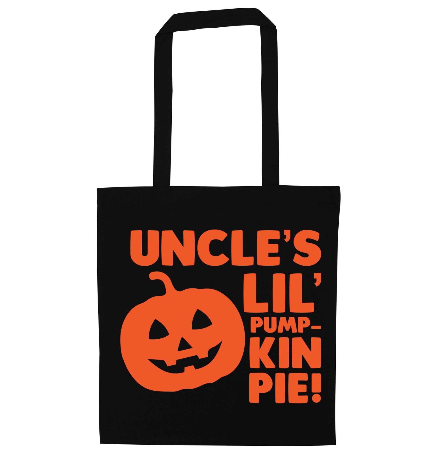 Uncle's lil' pumpkin pie black tote bag