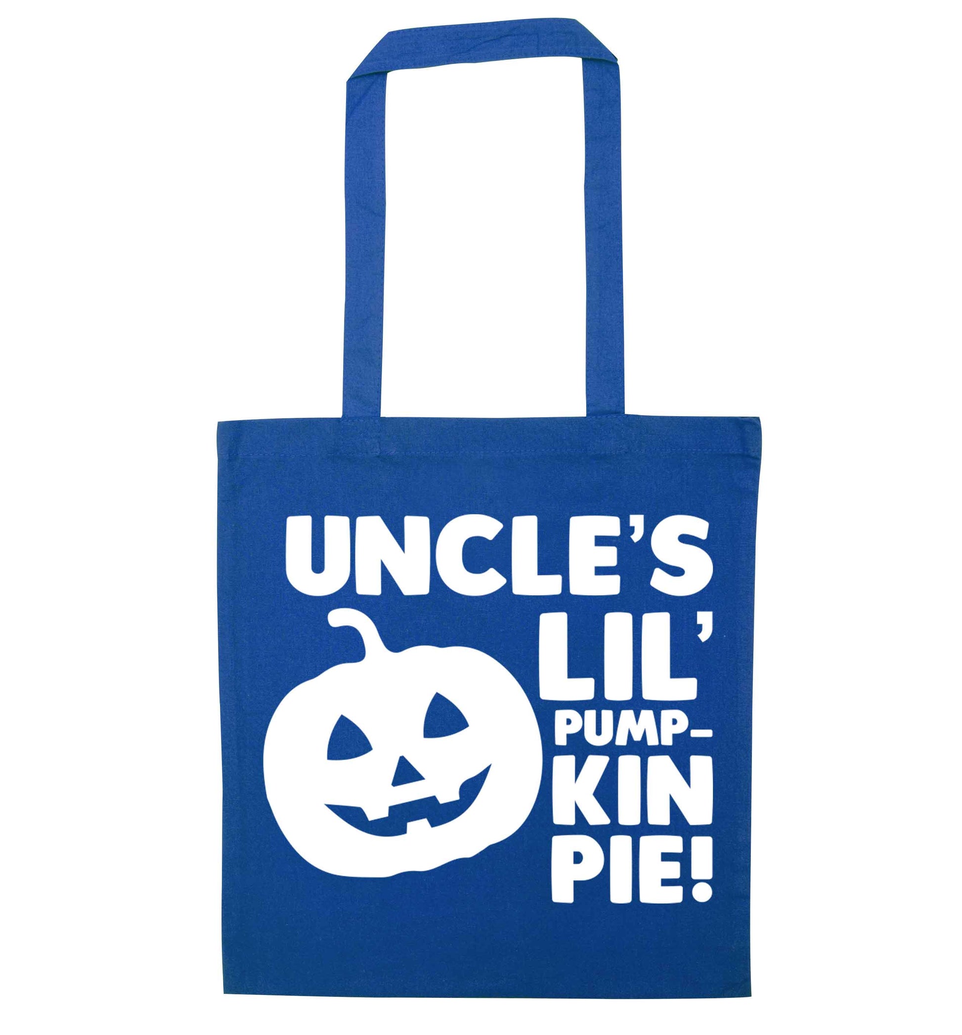 Uncle's lil' pumpkin pie blue tote bag
