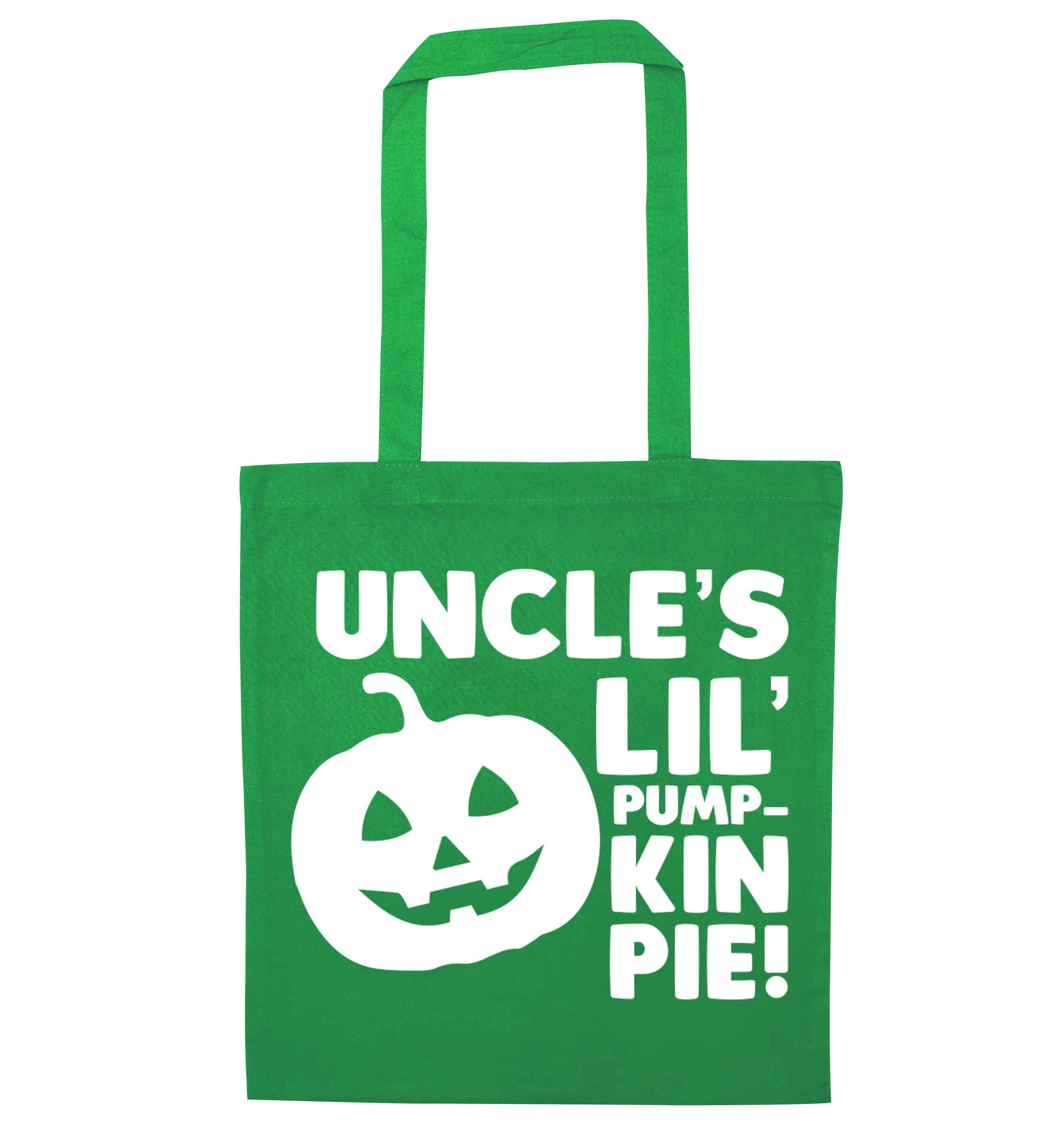 Uncle's lil' pumpkin pie green tote bag