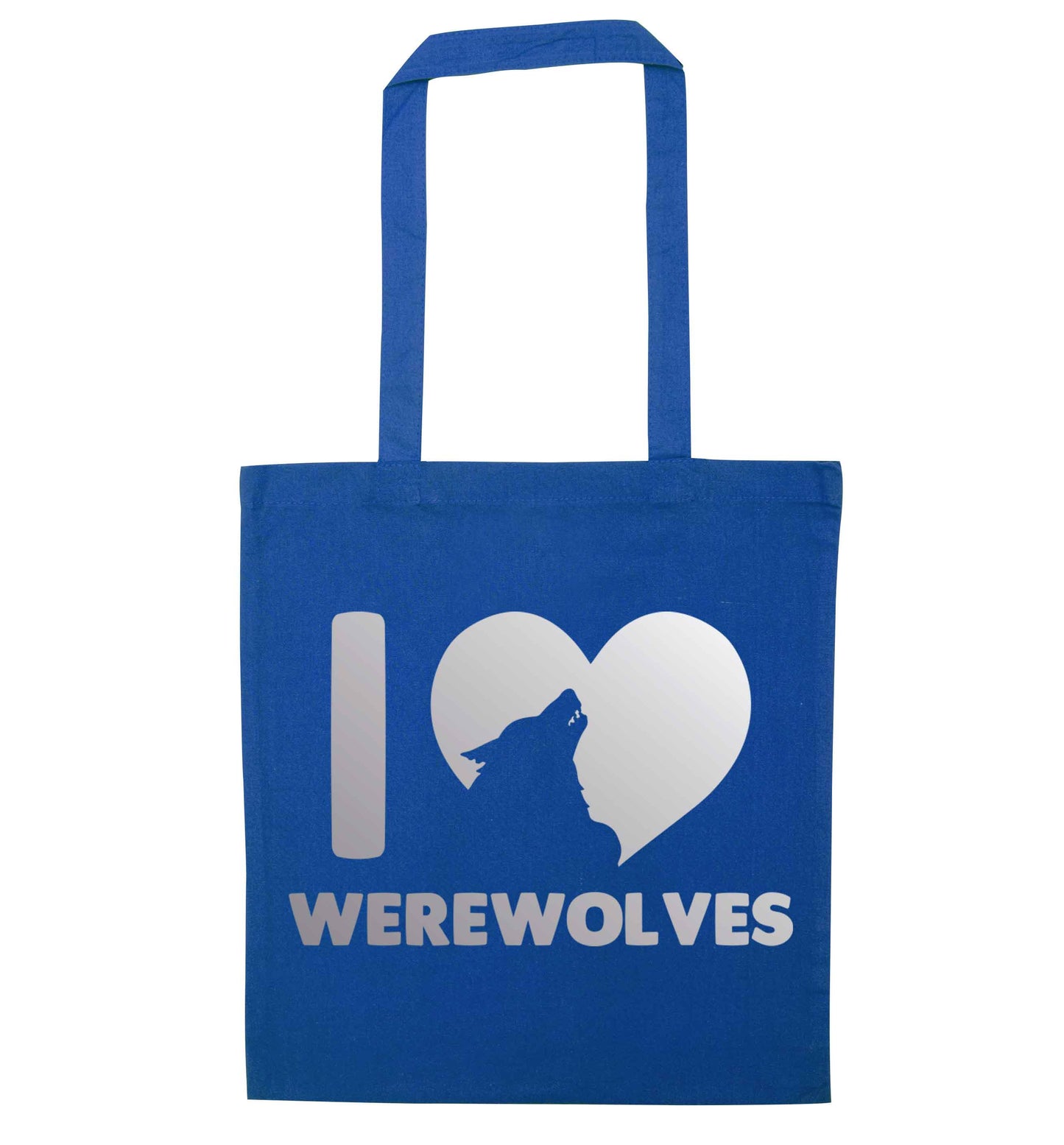 I love werewolves blue tote bag