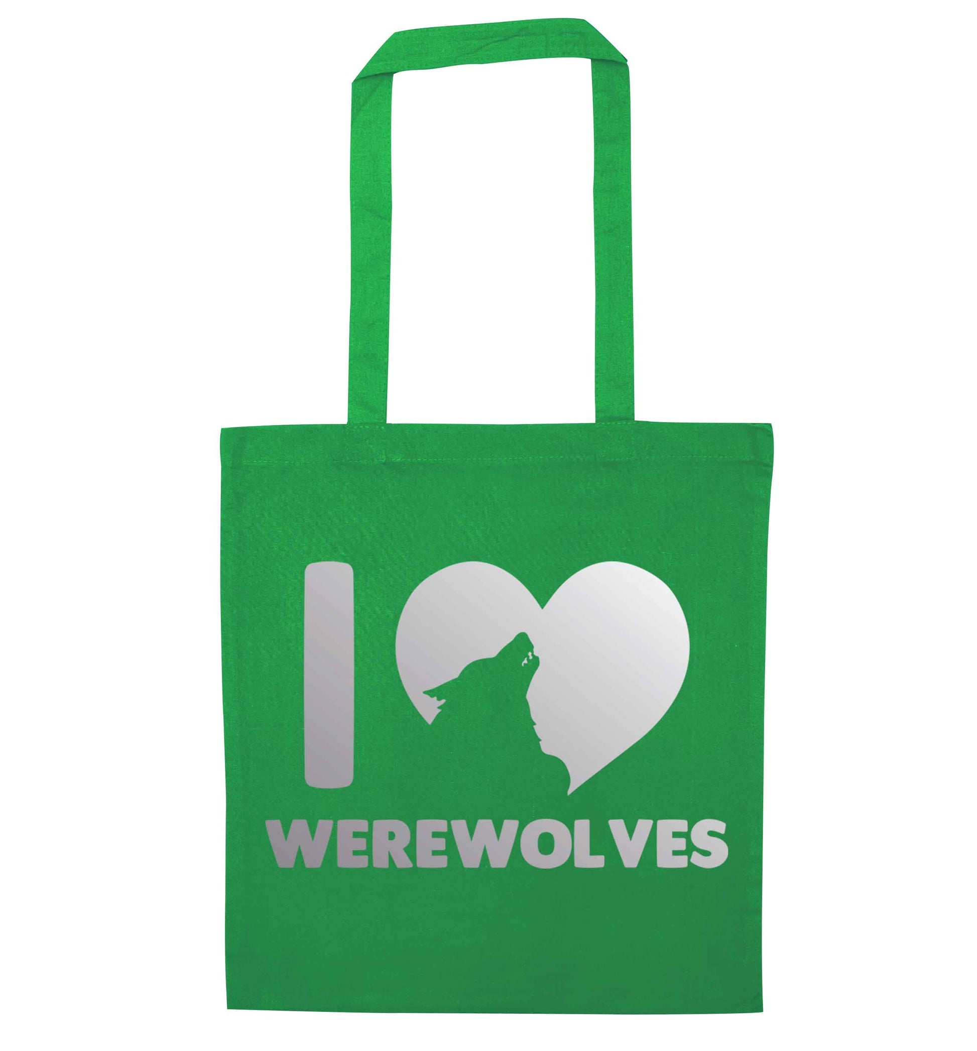I love werewolves green tote bag