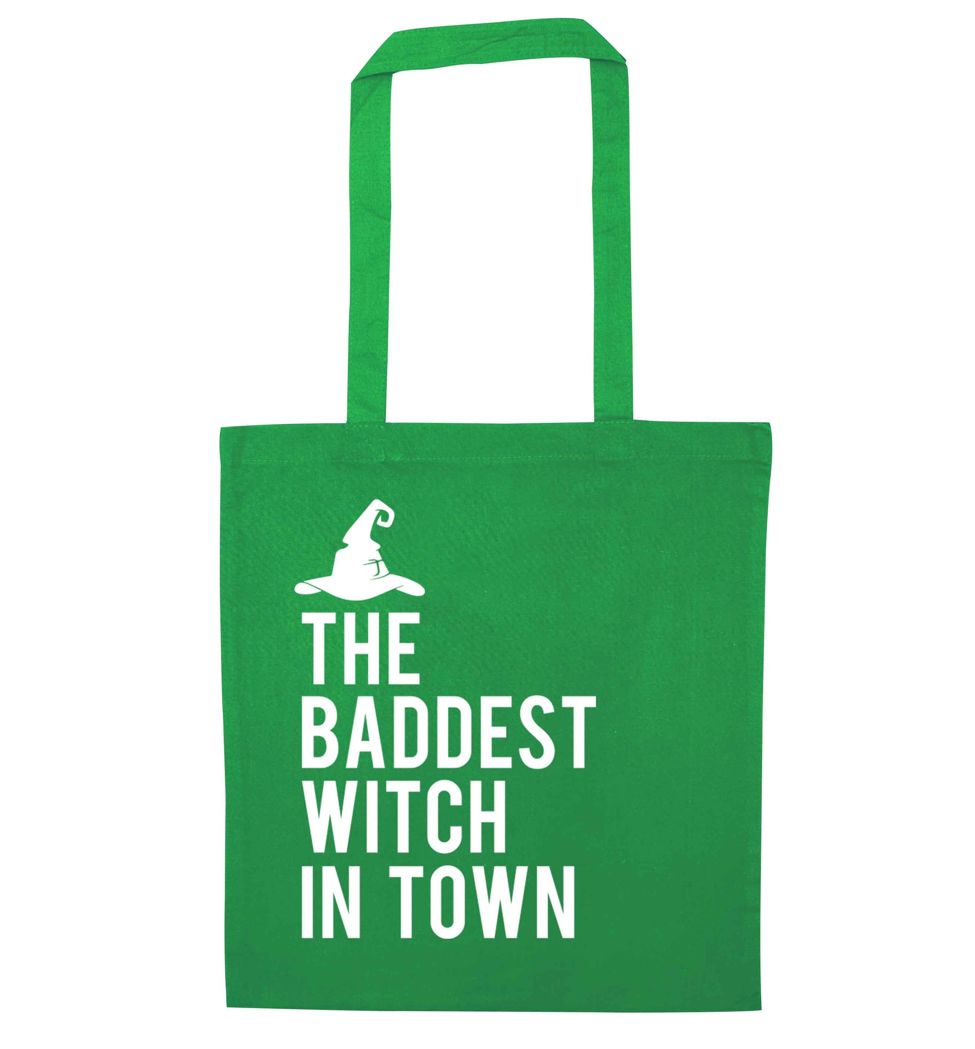 Badest witch in town green tote bag