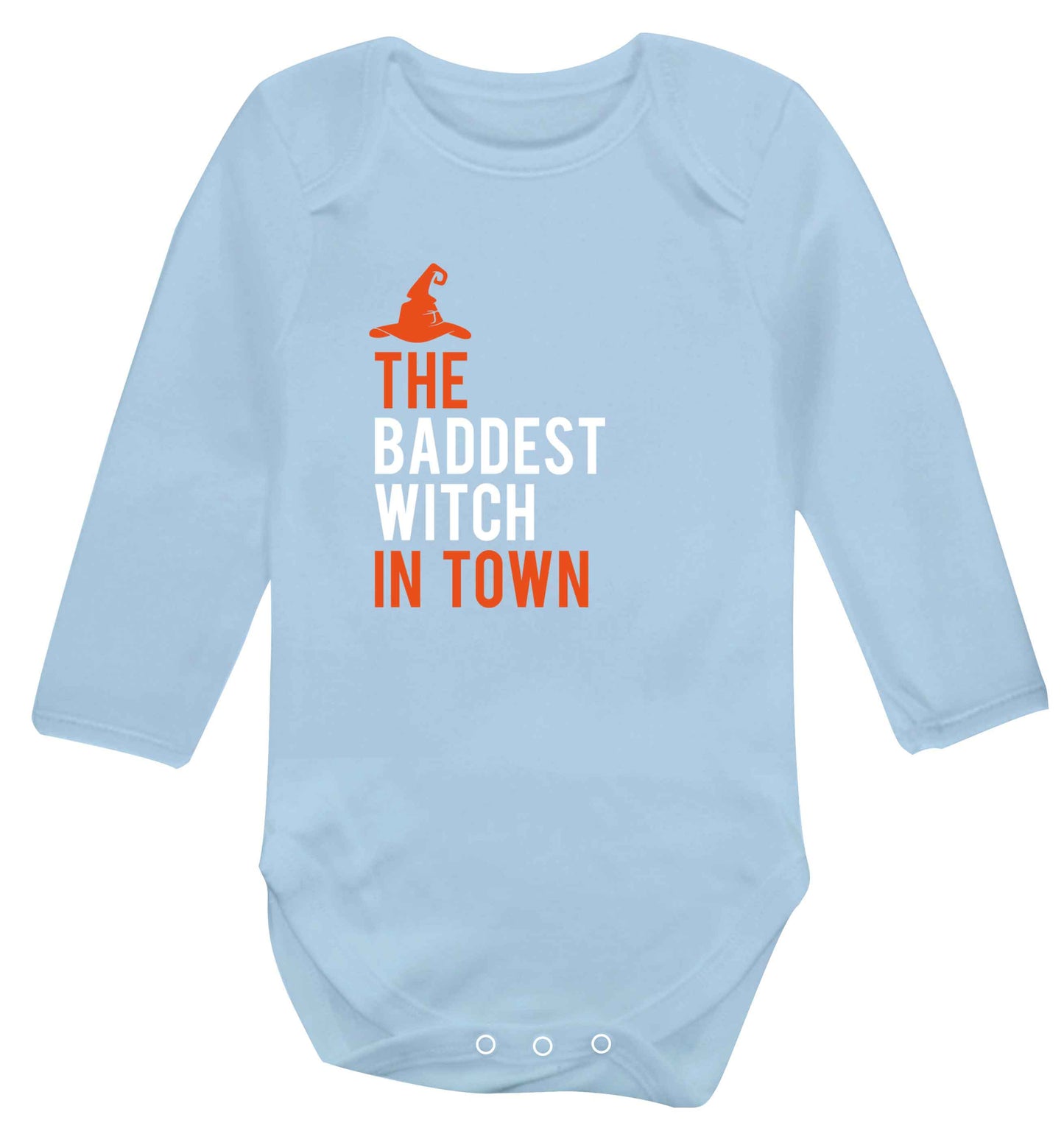 Badest witch in town baby vest long sleeved pale blue 6-12 months