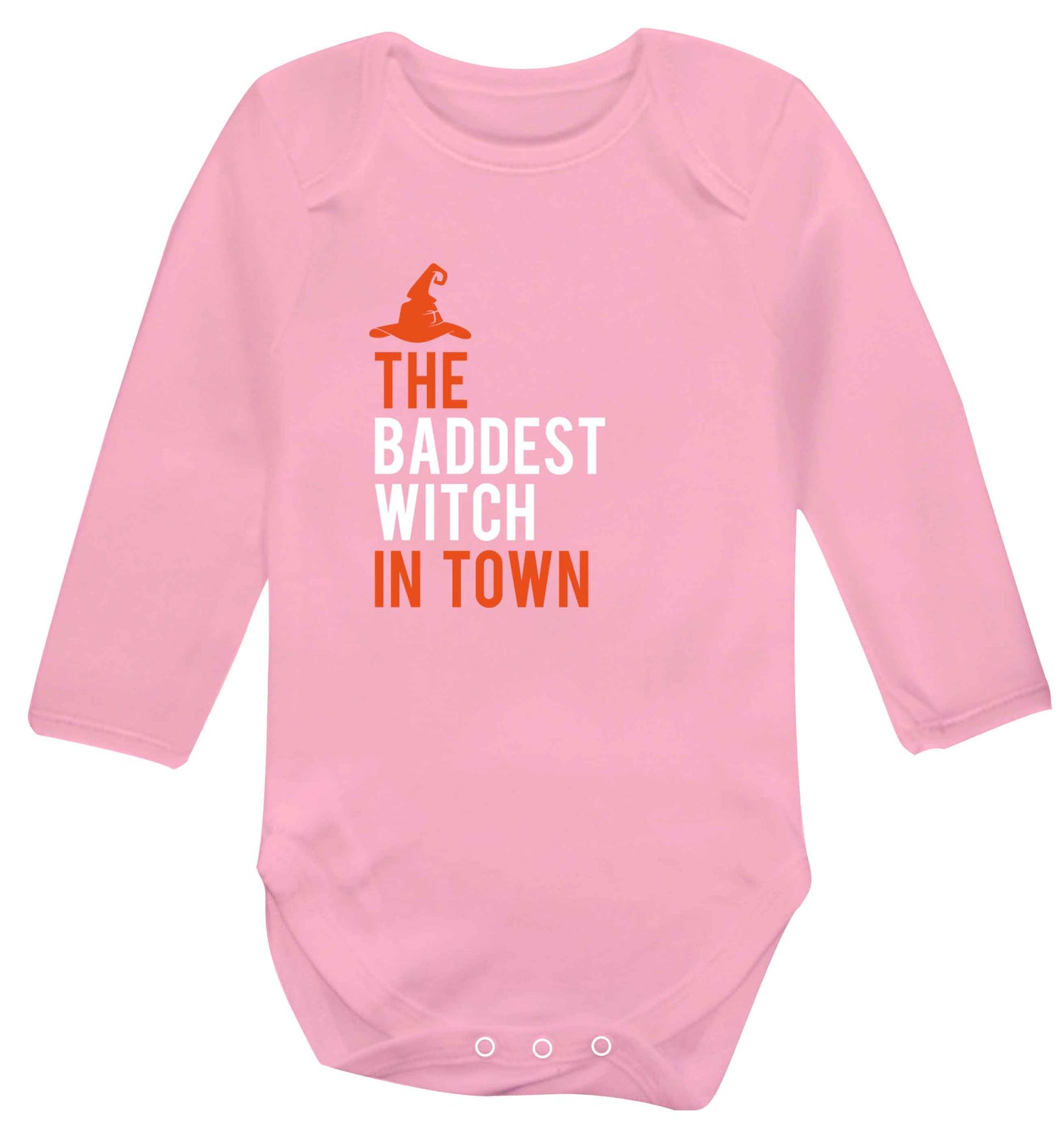 Badest witch in town baby vest long sleeved pale pink 6-12 months