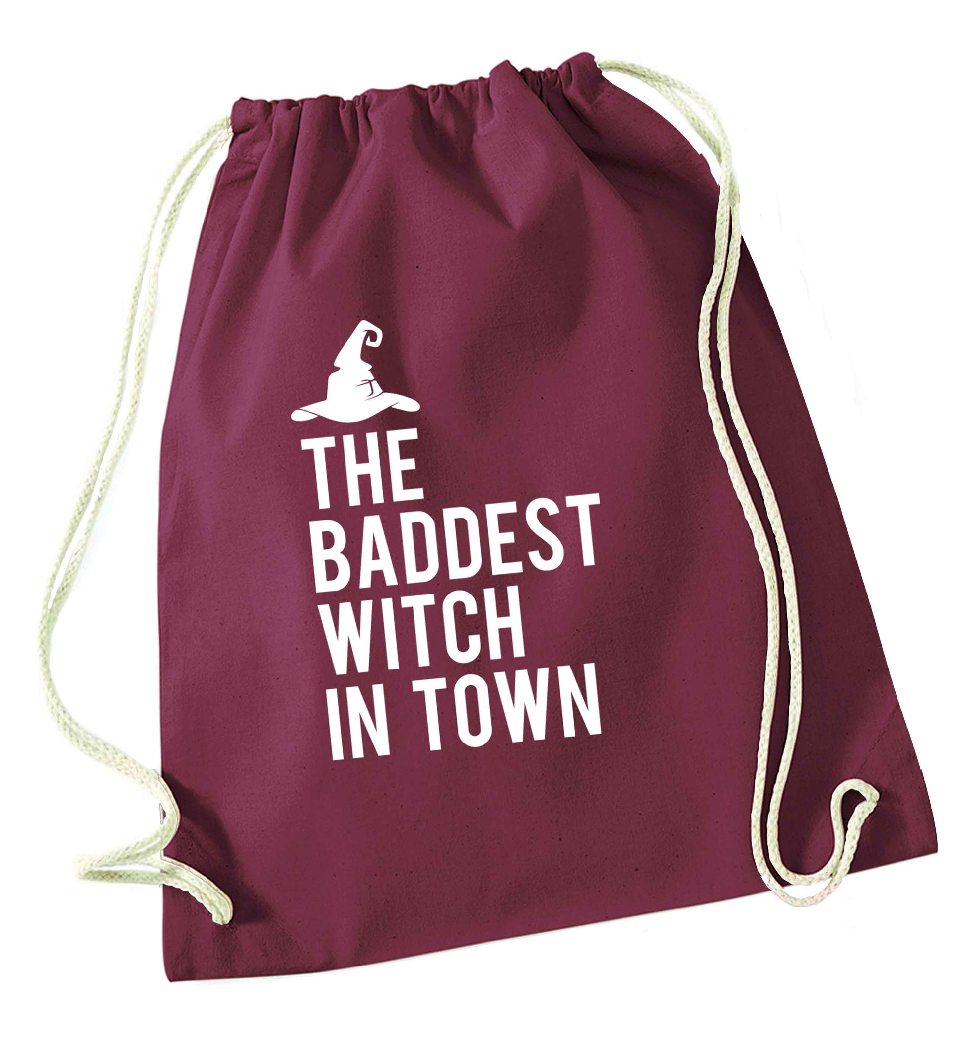 Badest witch in town maroon drawstring bag