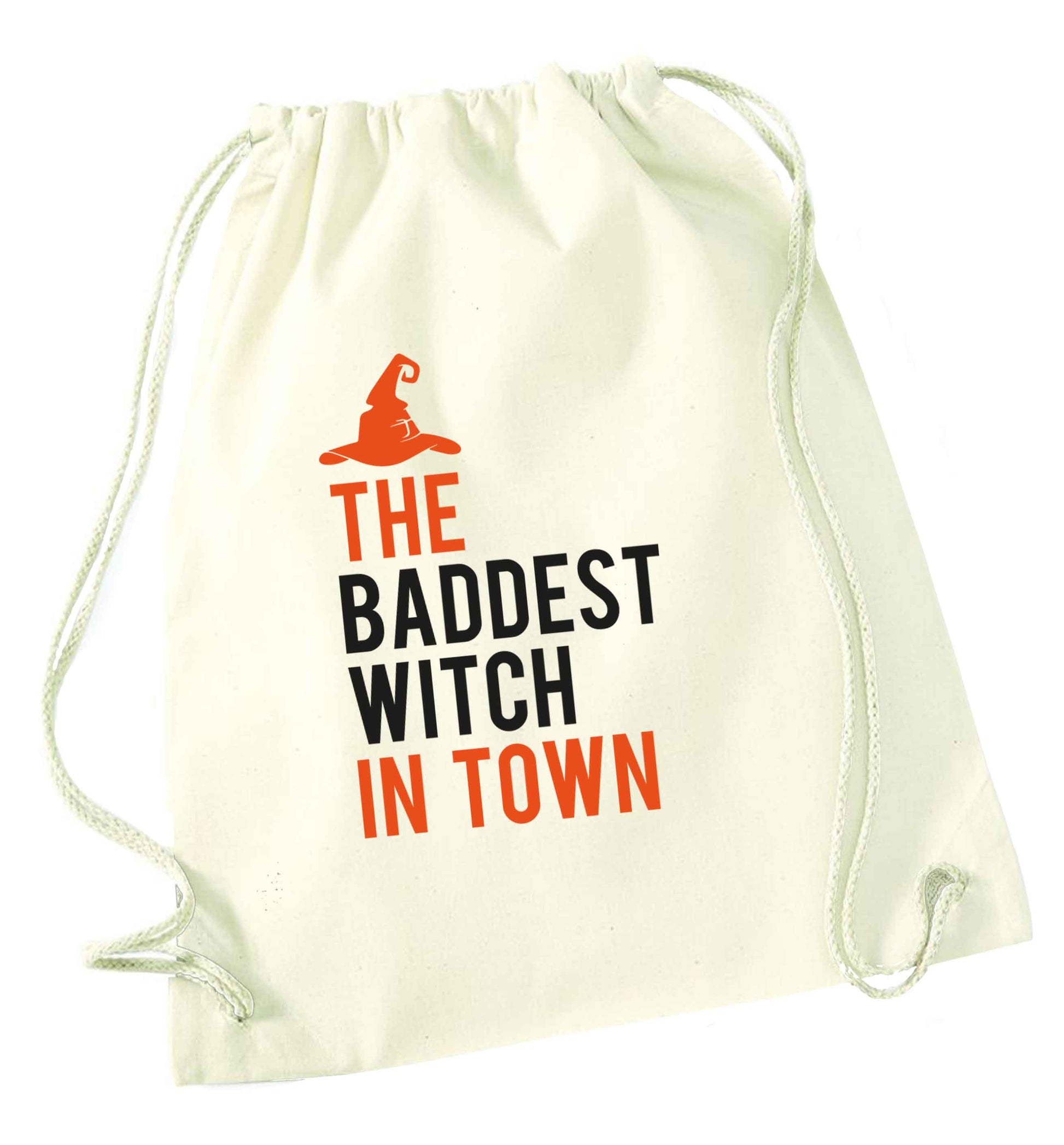 Badest witch in town natural drawstring bag