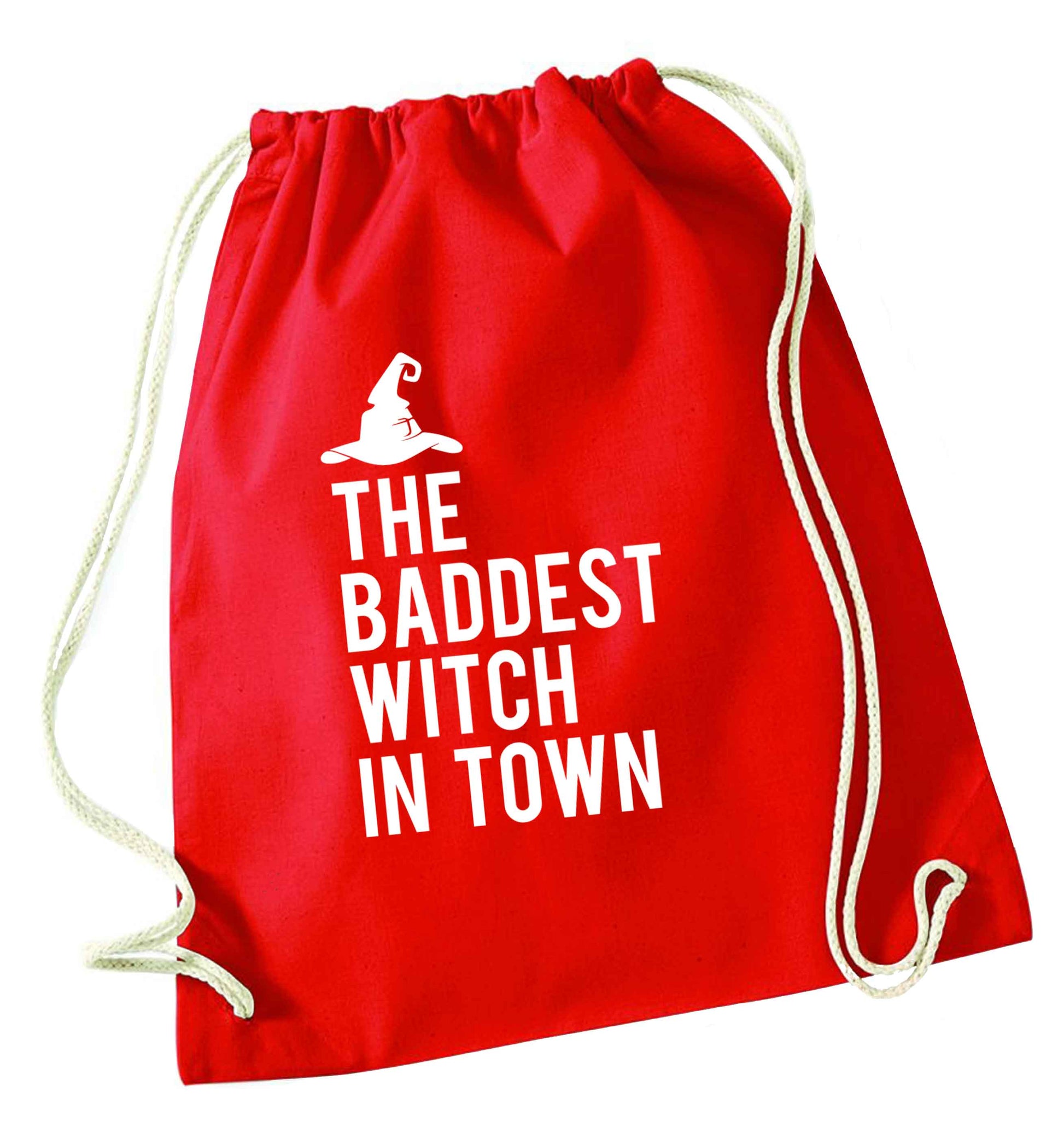 Badest witch in town red drawstring bag 