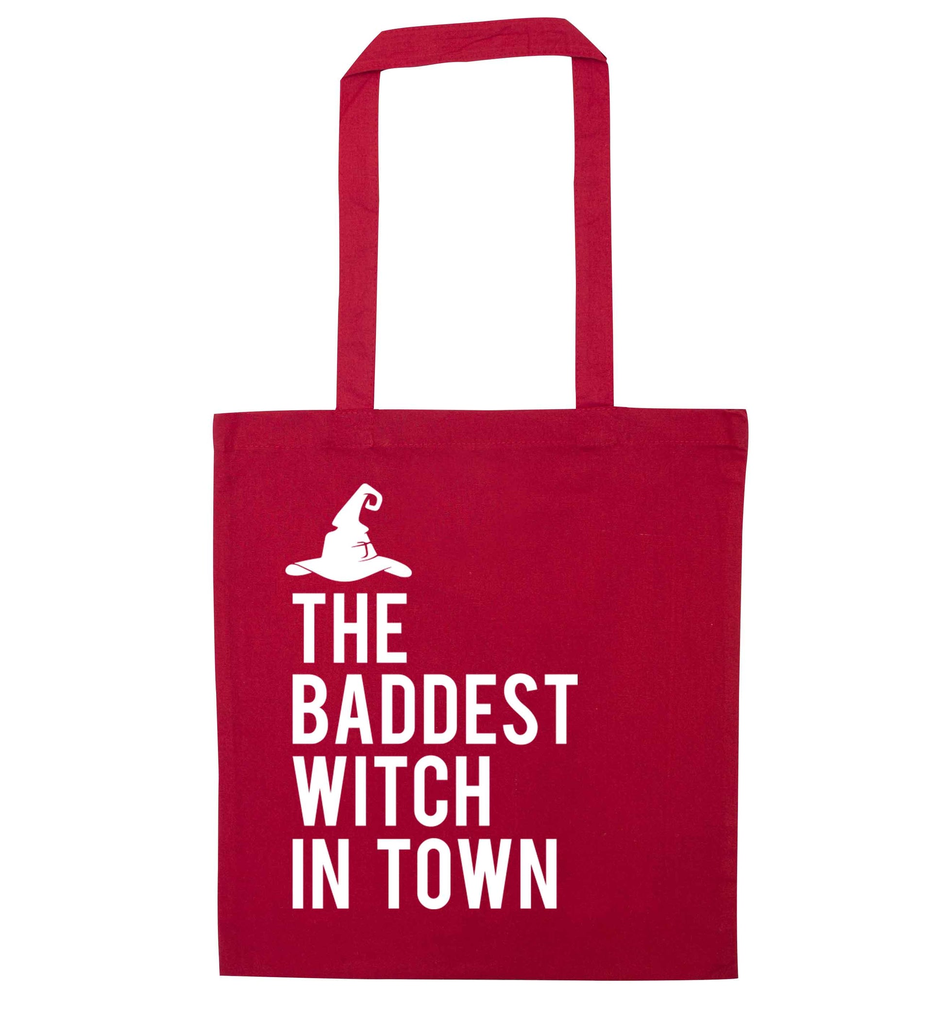 Badest witch in town red tote bag