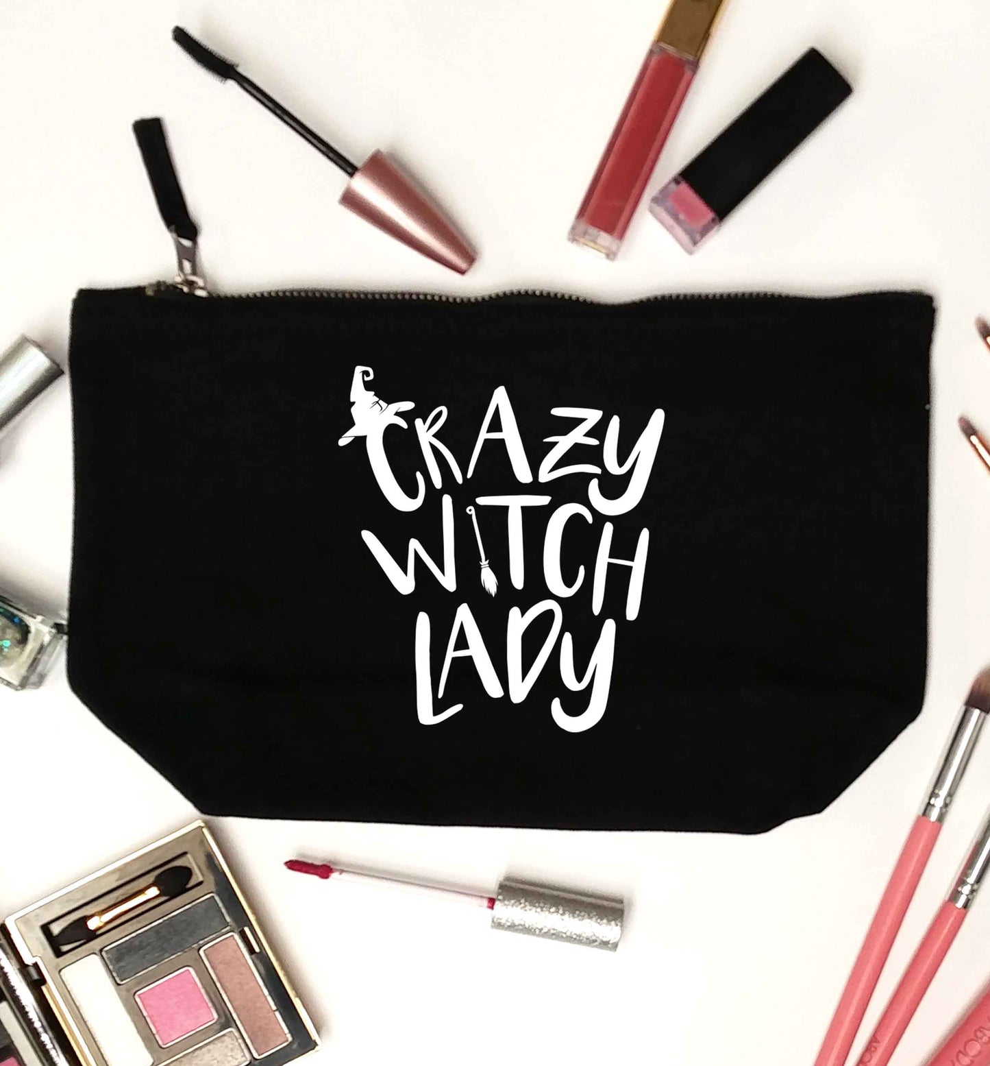 Crazy witch lady black makeup bag