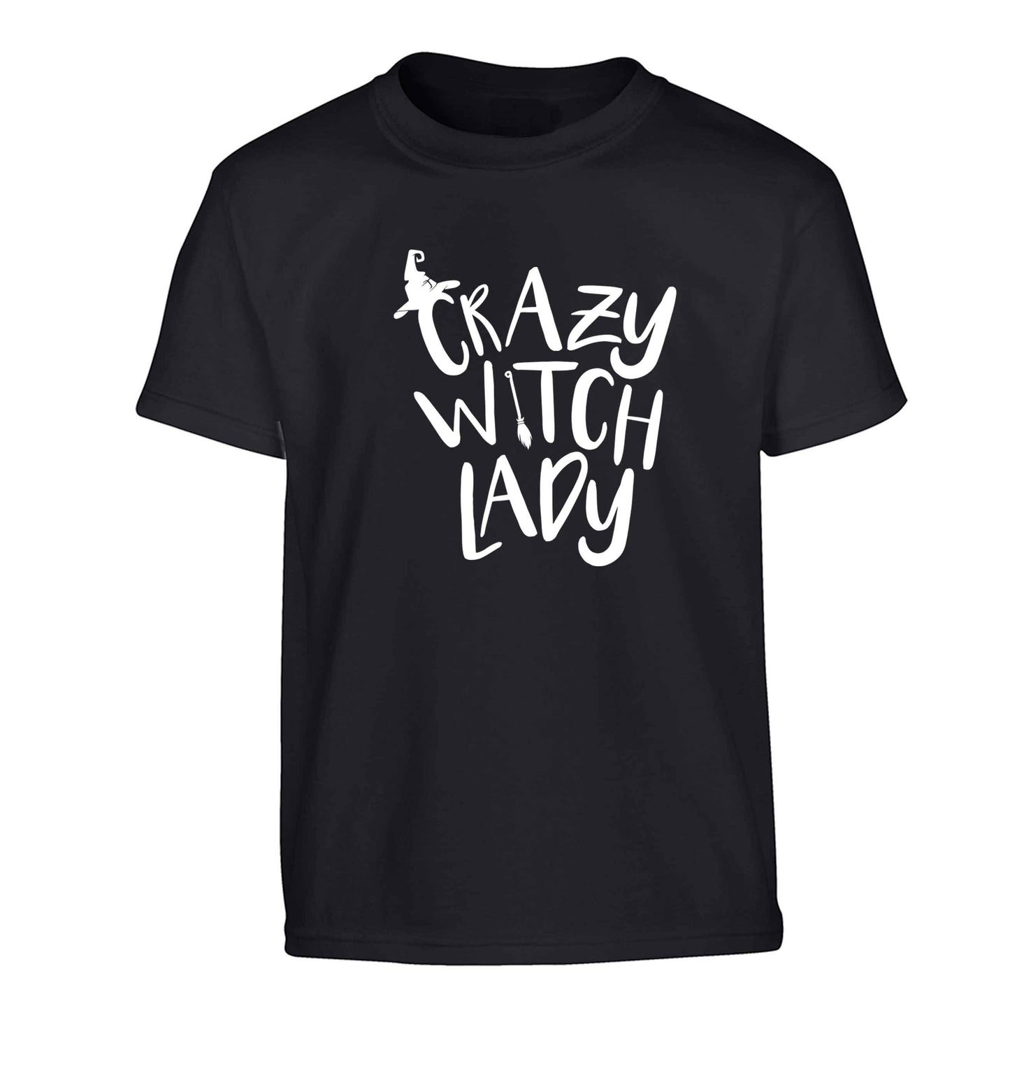 Crazy witch lady Children's black Tshirt 12-13 Years