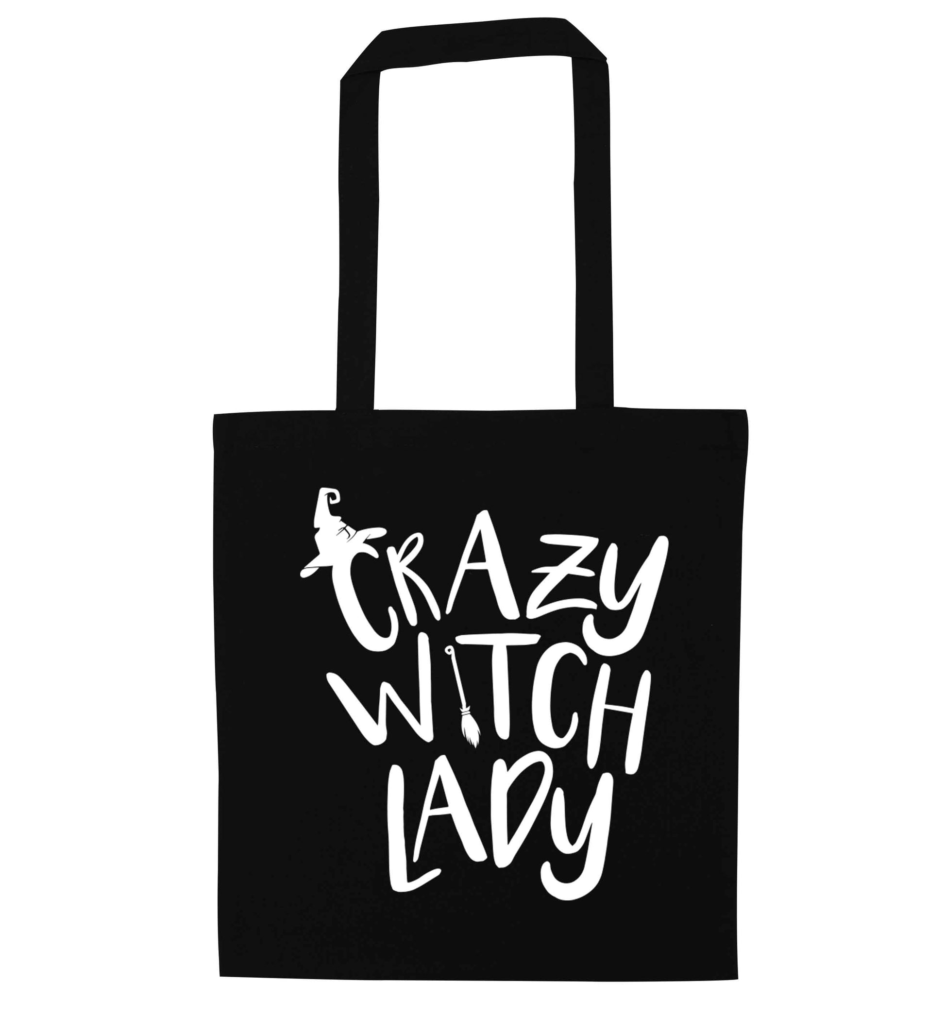 Crazy witch lady black tote bag