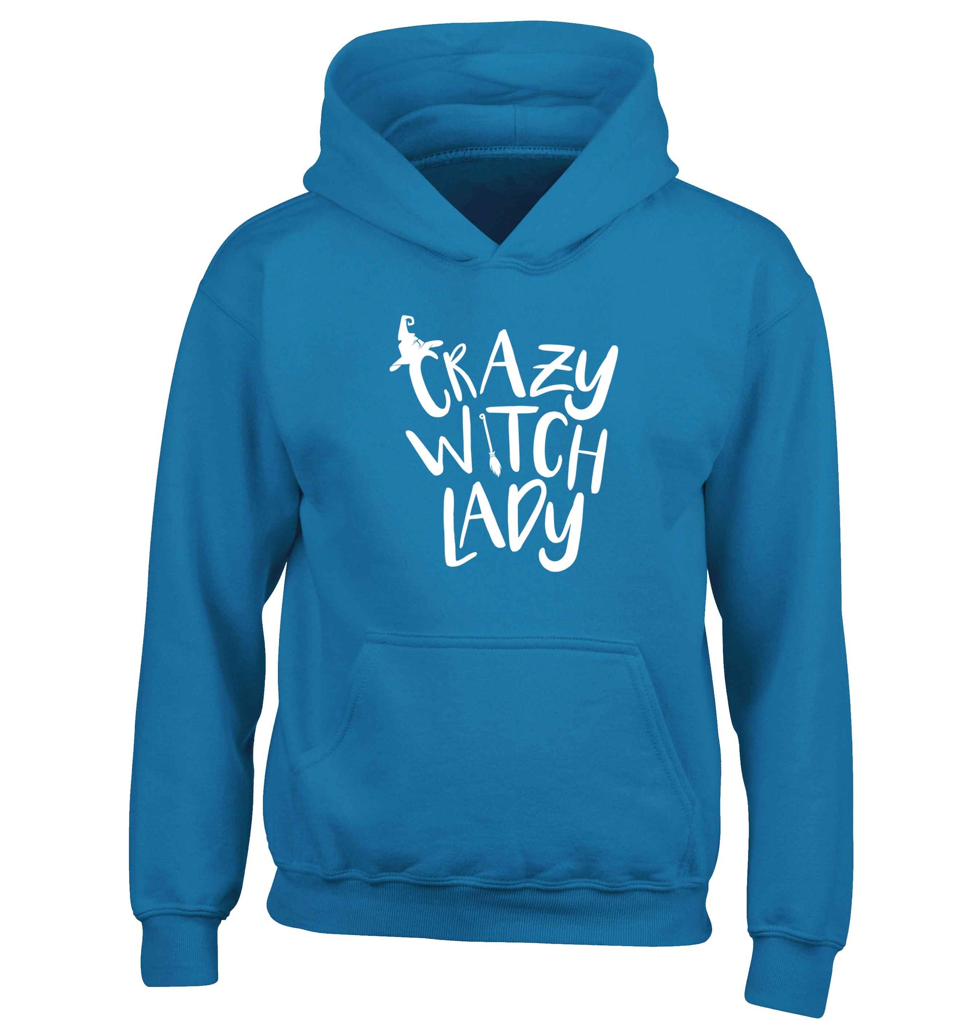 Crazy witch lady children's blue hoodie 12-13 Years