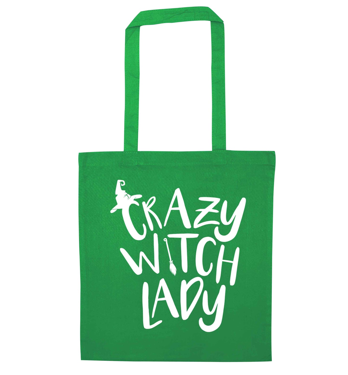 Crazy witch lady green tote bag