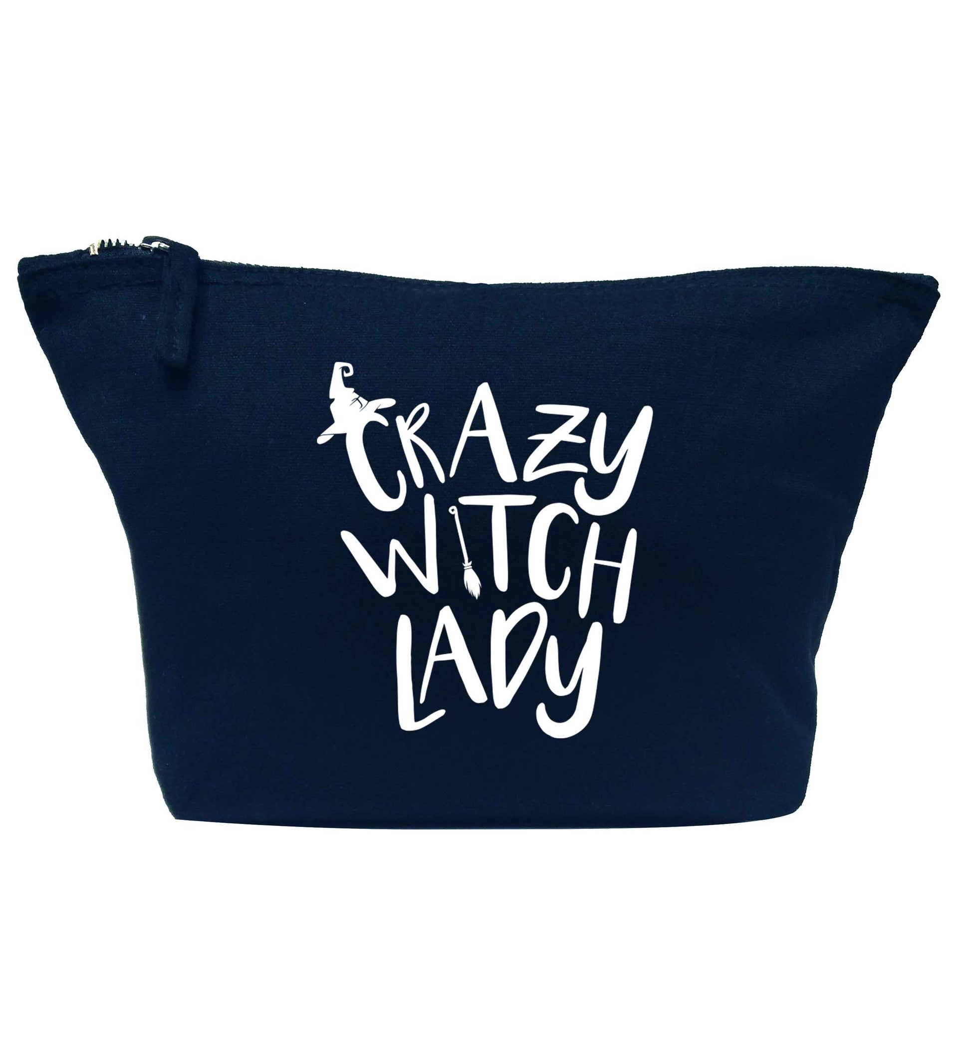 Crazy witch lady navy makeup bag