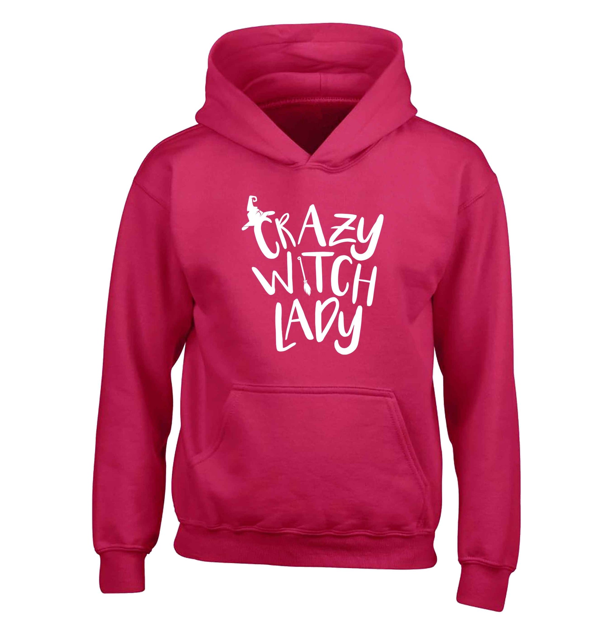 Crazy witch lady children's pink hoodie 12-13 Years