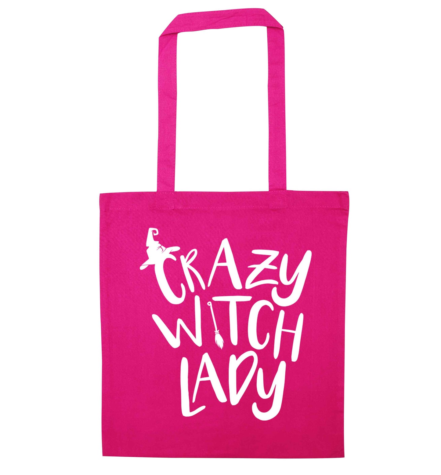 Crazy witch lady pink tote bag
