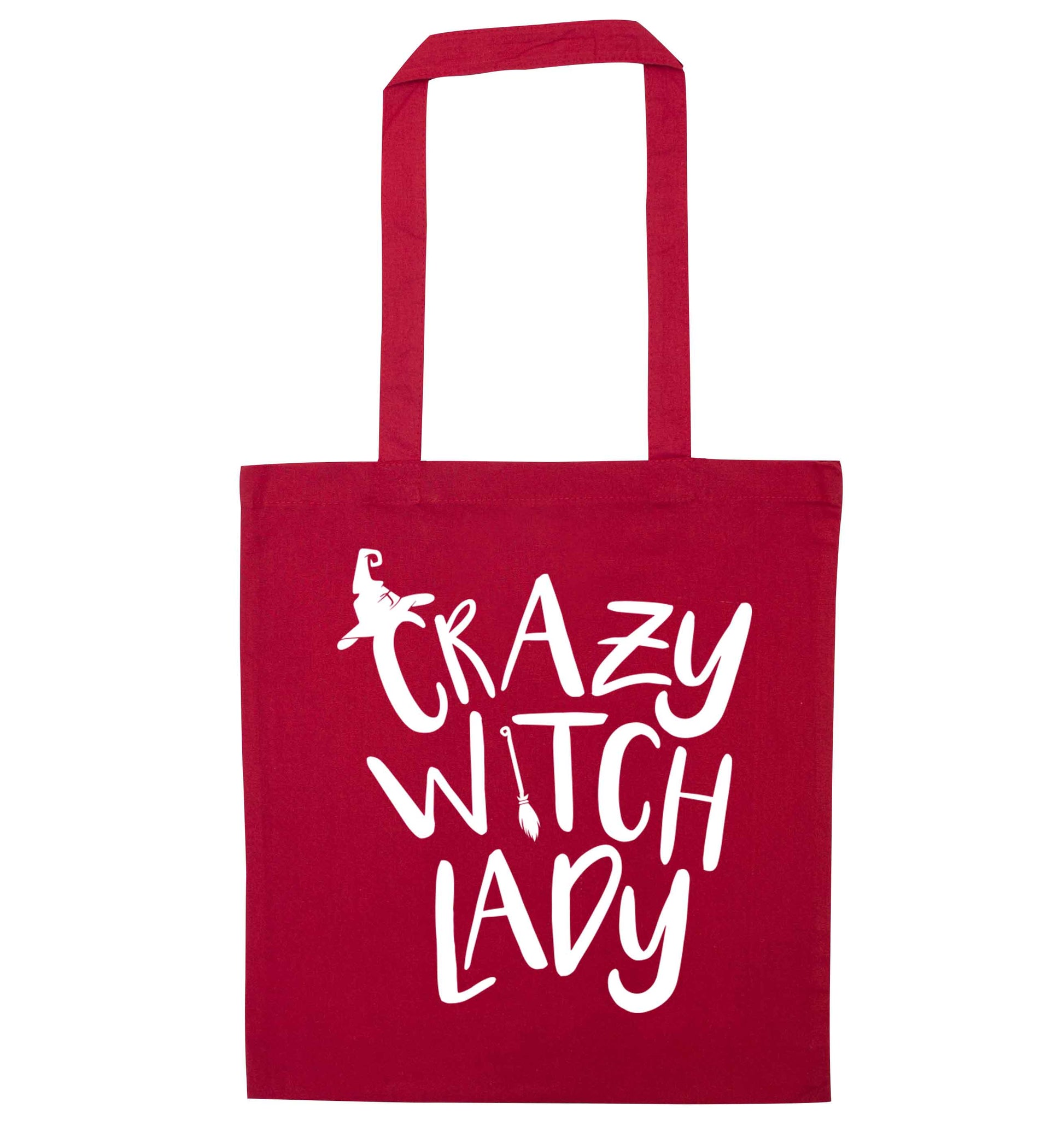 Crazy witch lady red tote bag