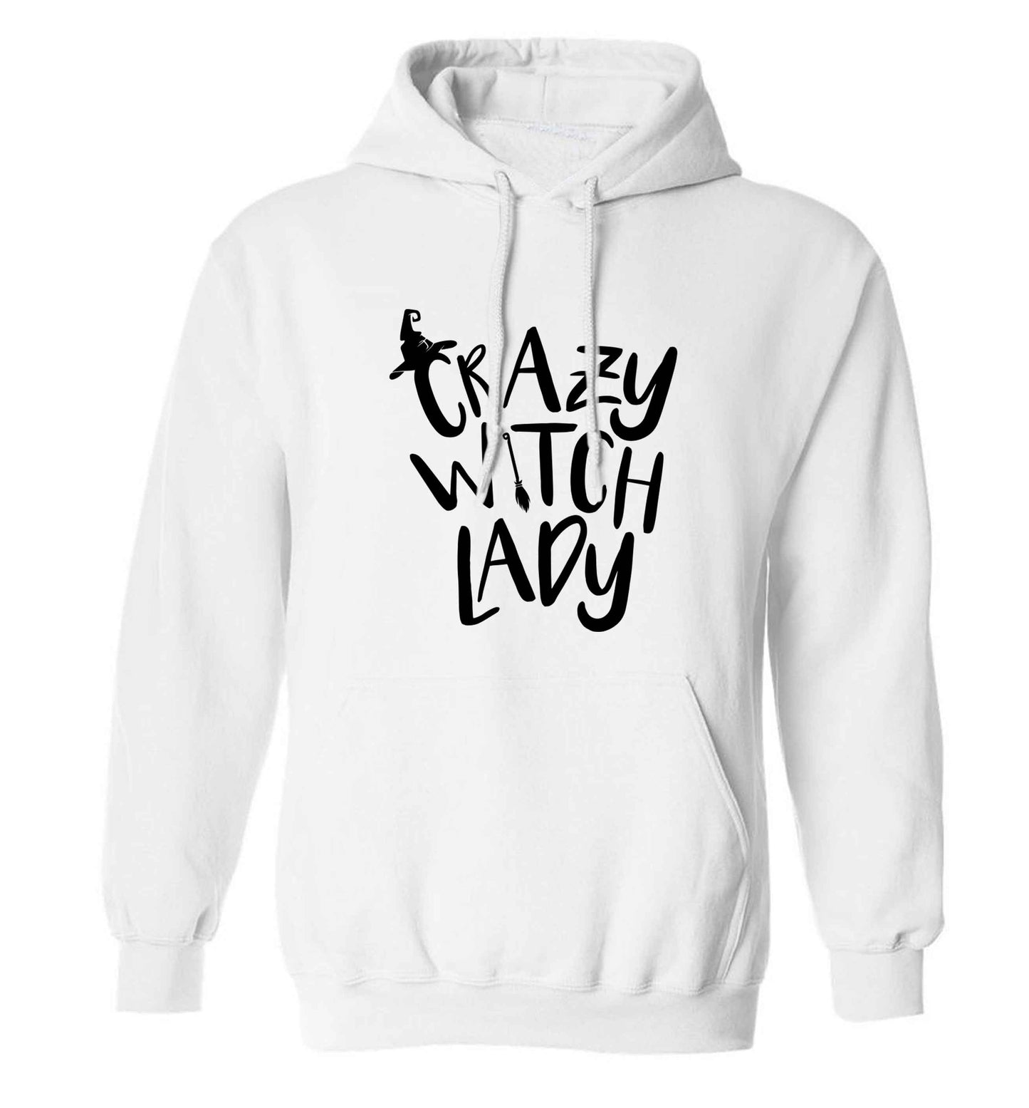 Crazy witch lady adults unisex white hoodie 2XL