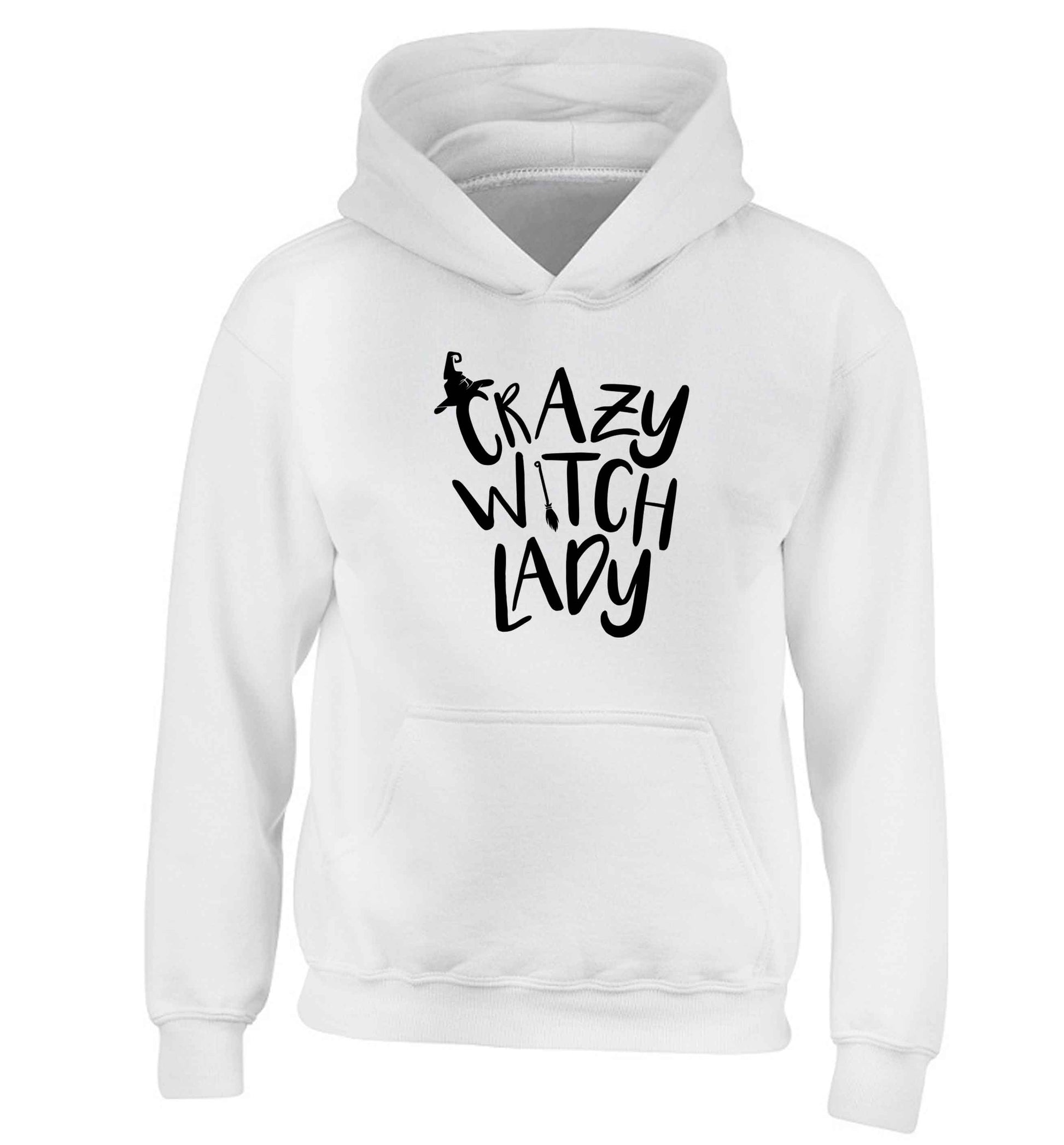 Crazy witch lady children's white hoodie 12-13 Years