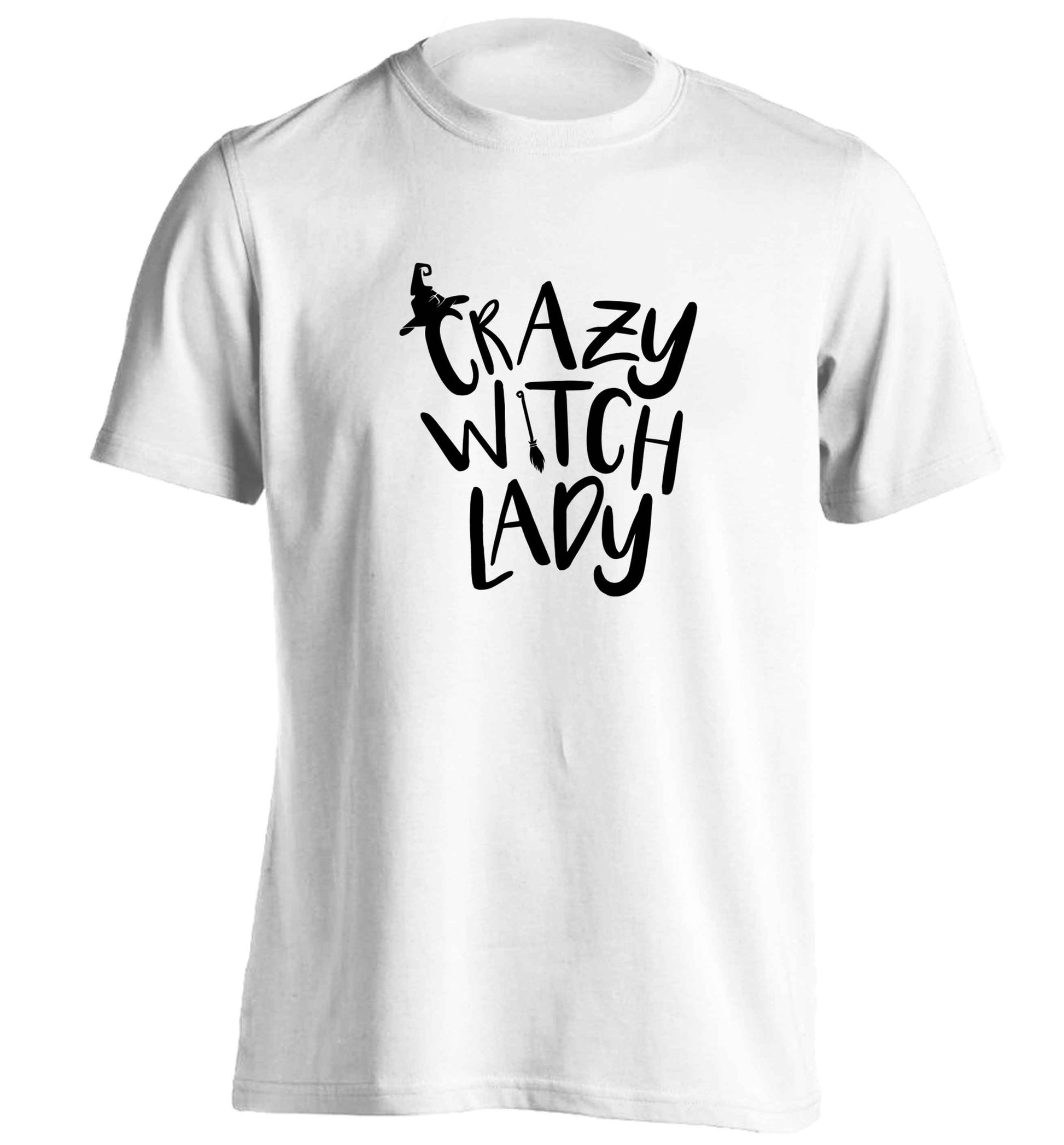 Crazy witch lady adults unisex white Tshirt 2XL