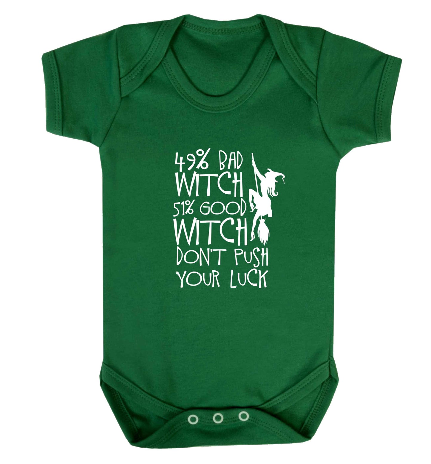 49% bad witch 51% good witch don't push your luck baby vest green 18-24 months