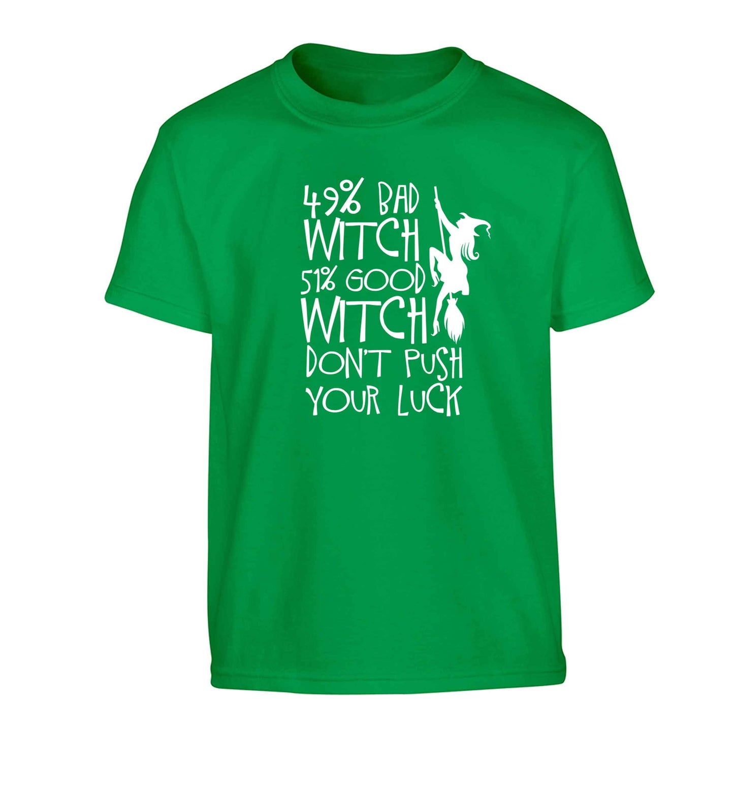 49% bad witch 51% good witch don't push your luck Children's green Tshirt 12-13 Years