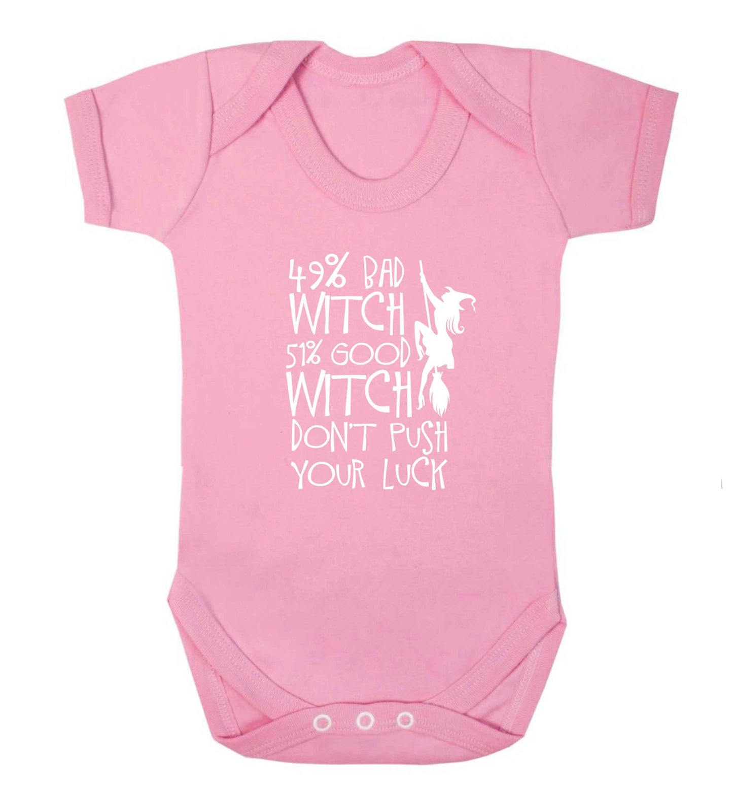 49% bad witch 51% good witch don't push your luck baby vest pale pink 18-24 months