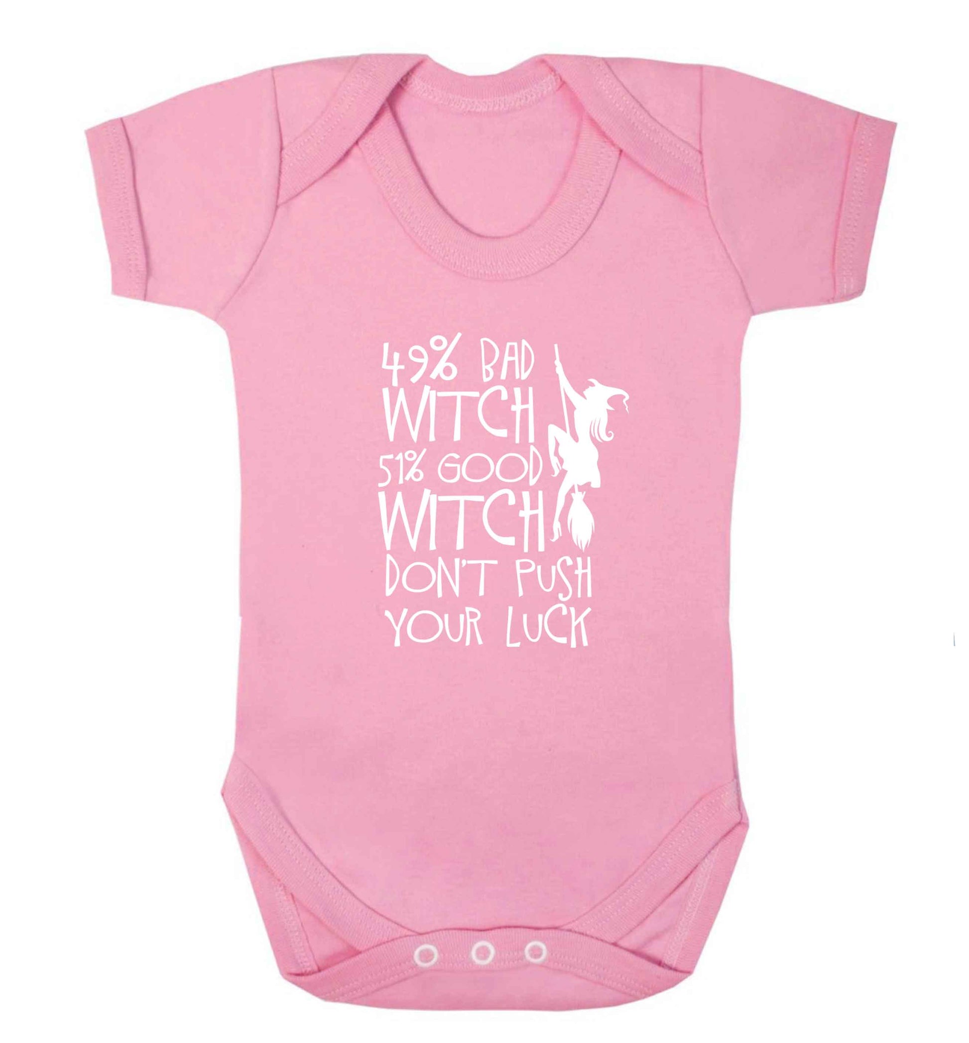49% bad witch 51% good witch don't push your luck baby vest pale pink 18-24 months