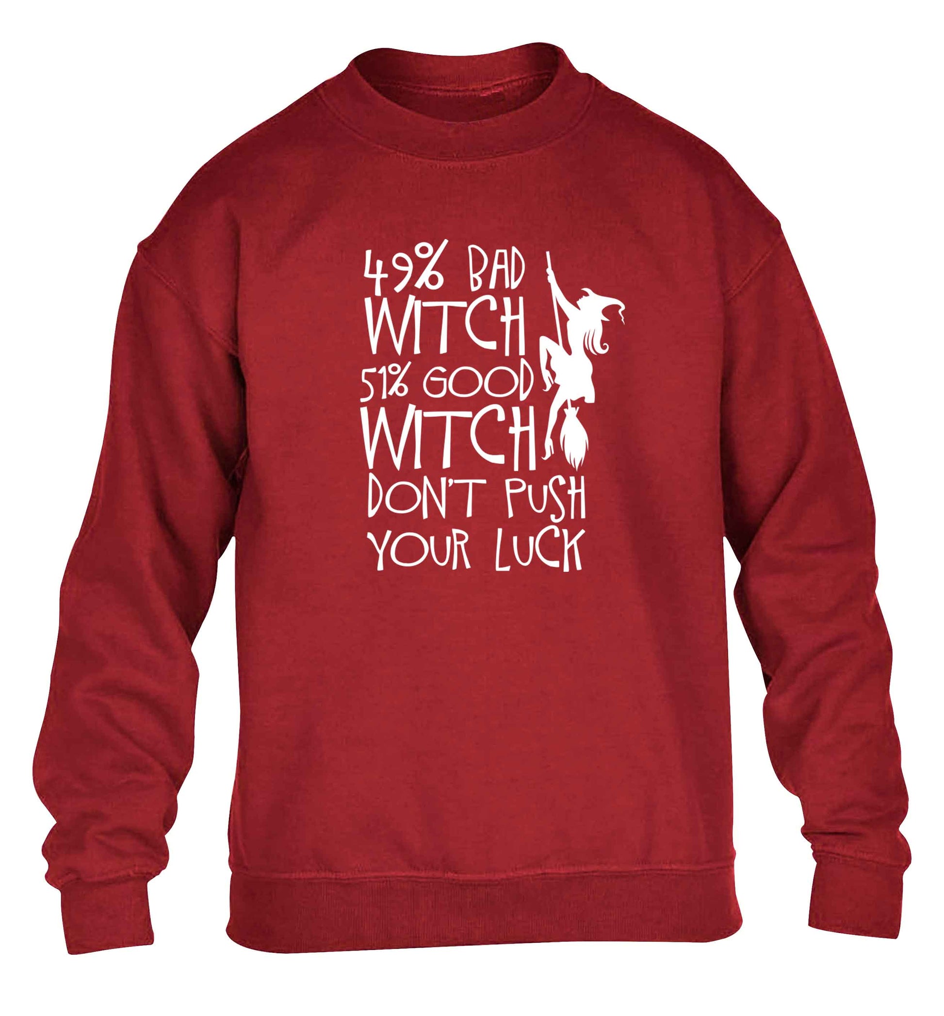 49% bad witch 51% good witch don't push your luck children's grey sweater 12-13 Years