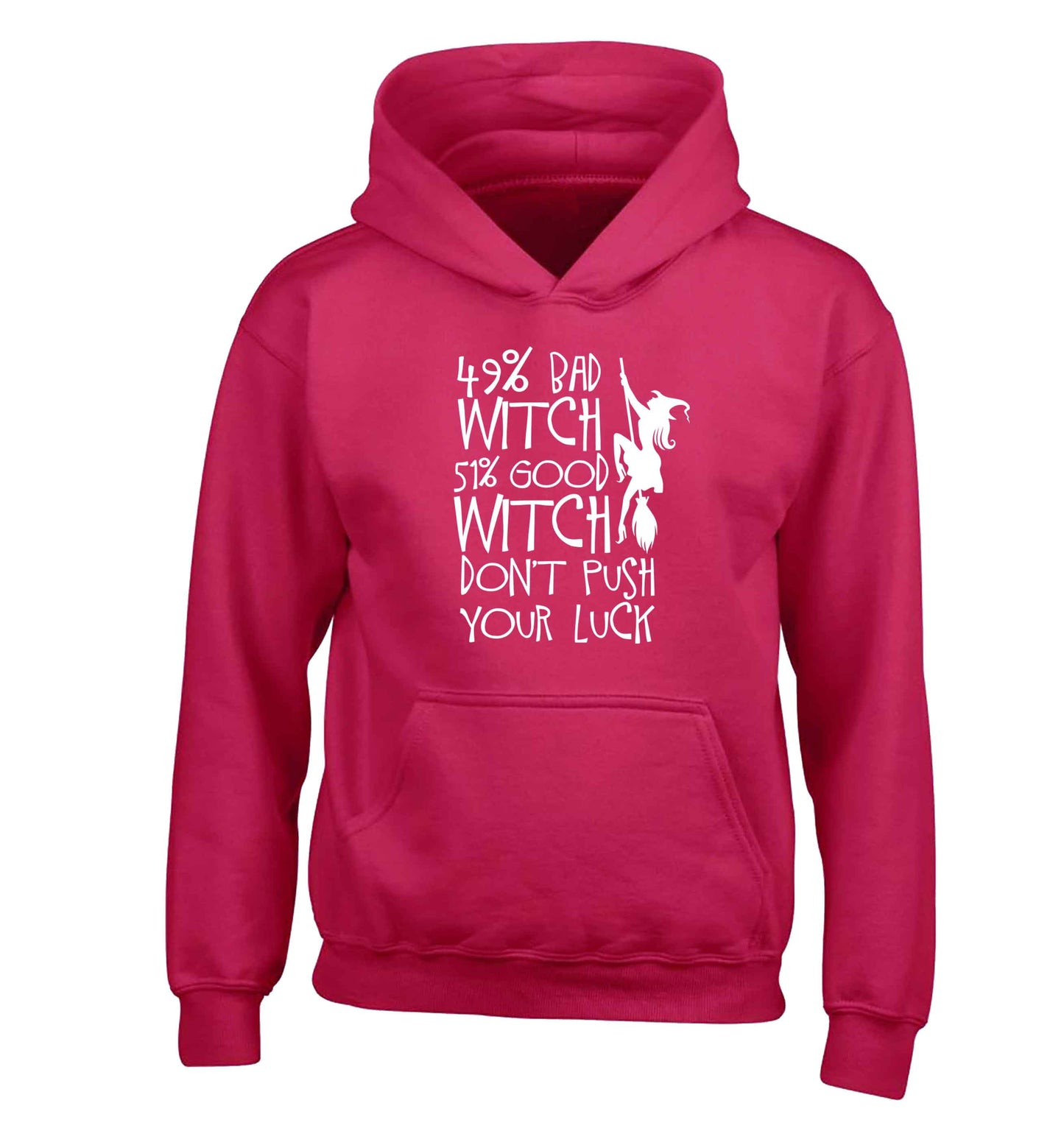 49% bad witch 51% good witch don't push your luck children's pink hoodie 12-13 Years