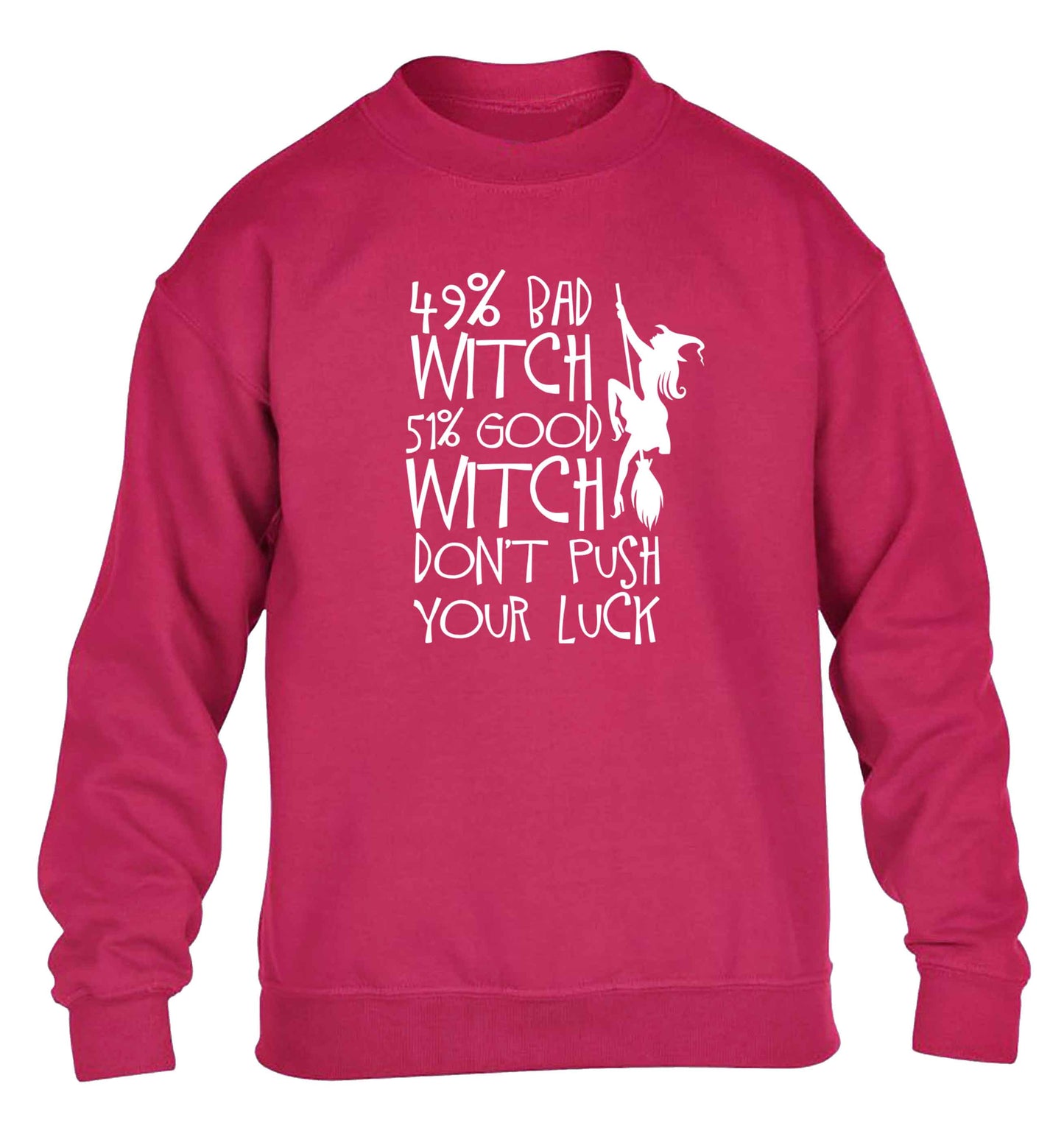 49% bad witch 51% good witch don't push your luck children's pink sweater 12-13 Years
