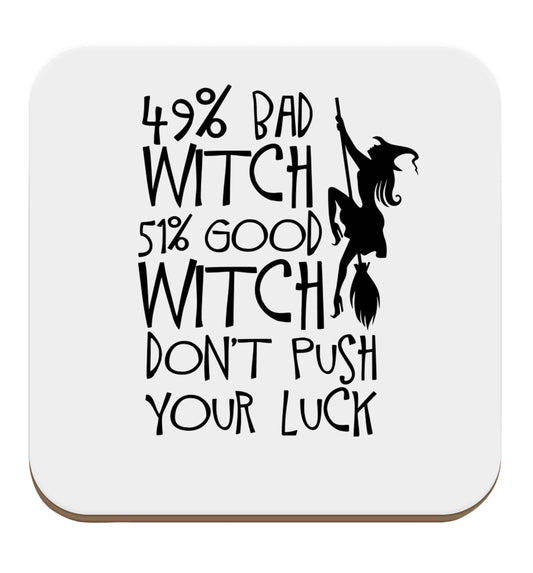 49% bad witch 51% good witch don't push your luck set of four coasters