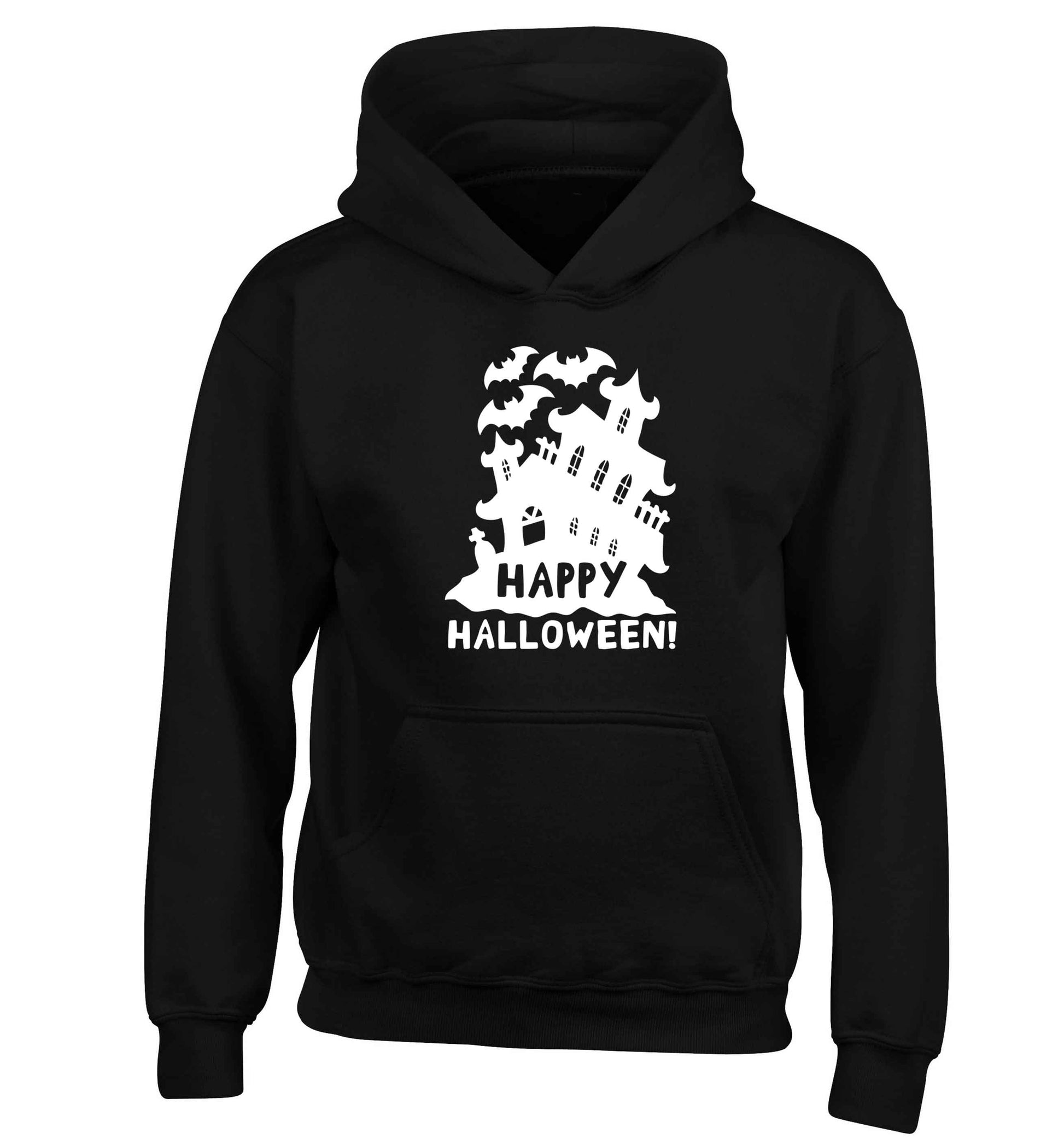 Happy halloween - haunted house children's black hoodie 12-13 Years