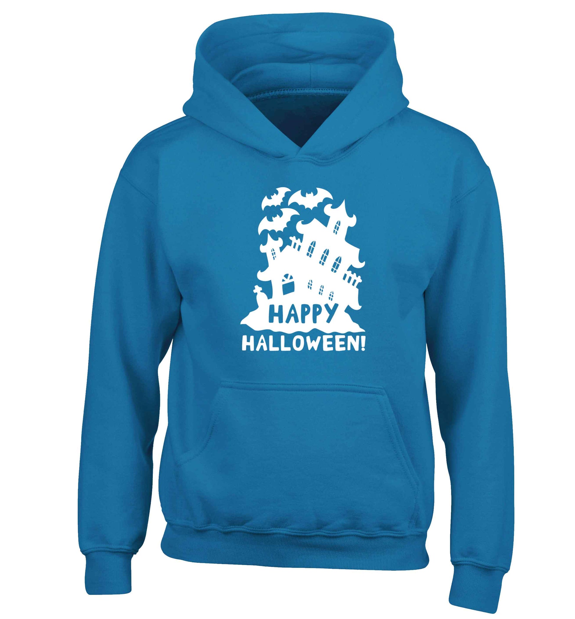 Happy halloween - haunted house children's blue hoodie 12-13 Years