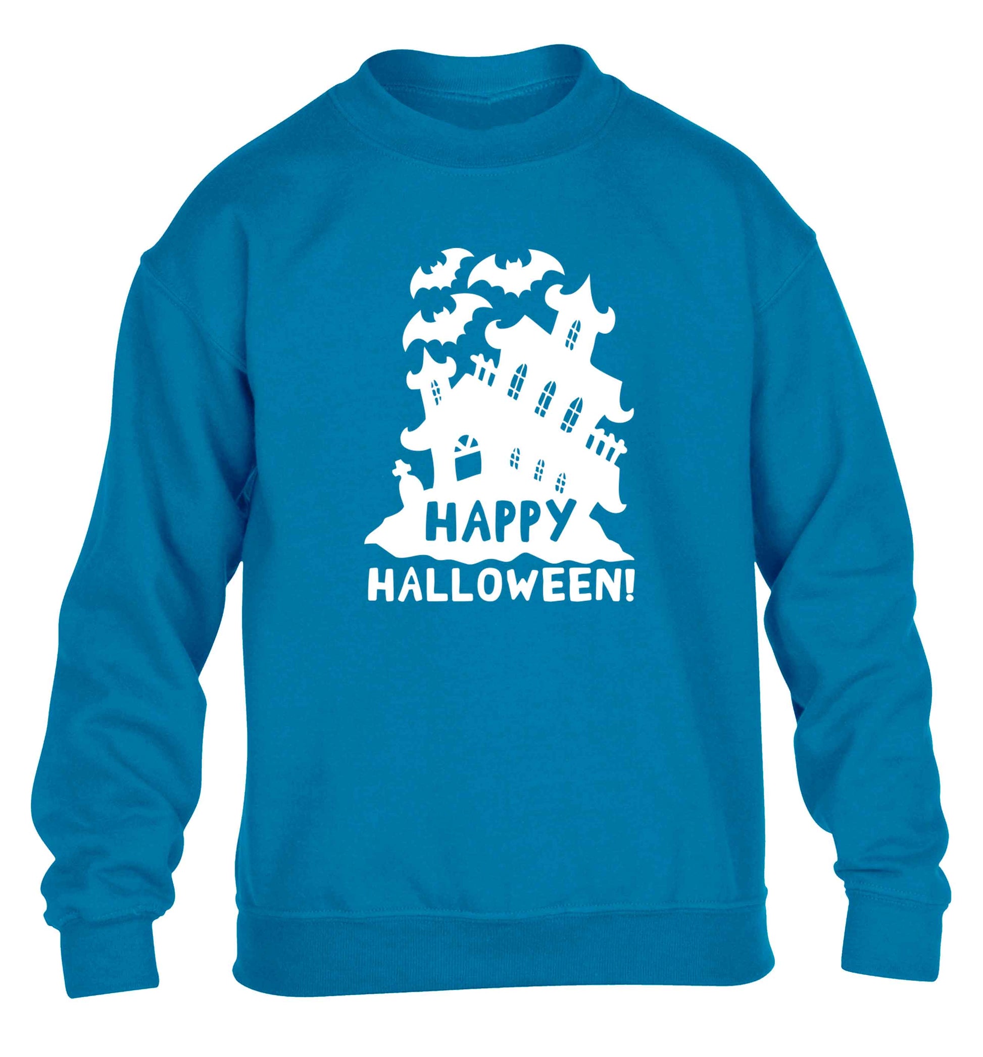 Happy halloween - haunted house children's blue sweater 12-13 Years