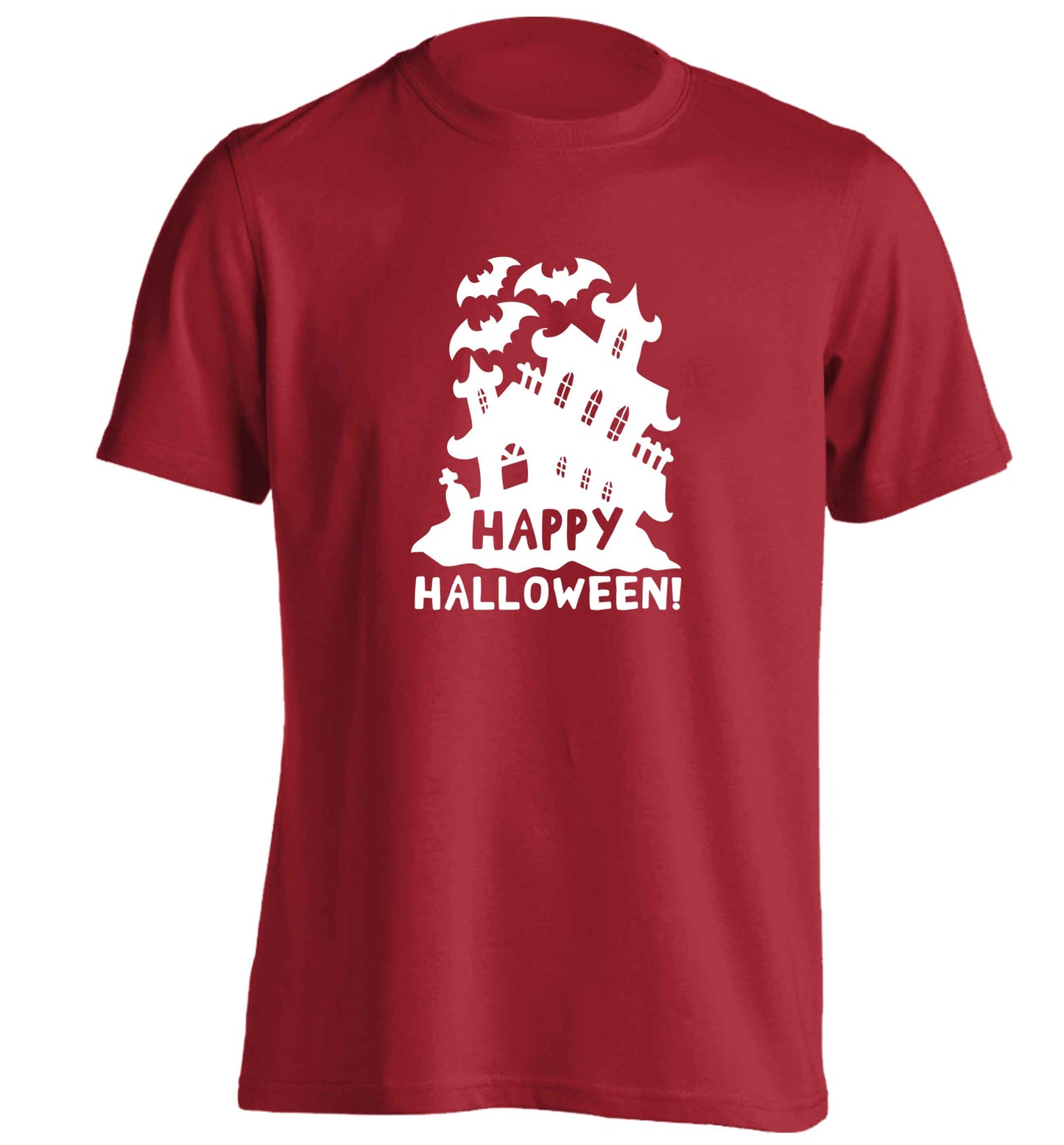 Happy halloween - haunted house adults unisex red Tshirt 2XL