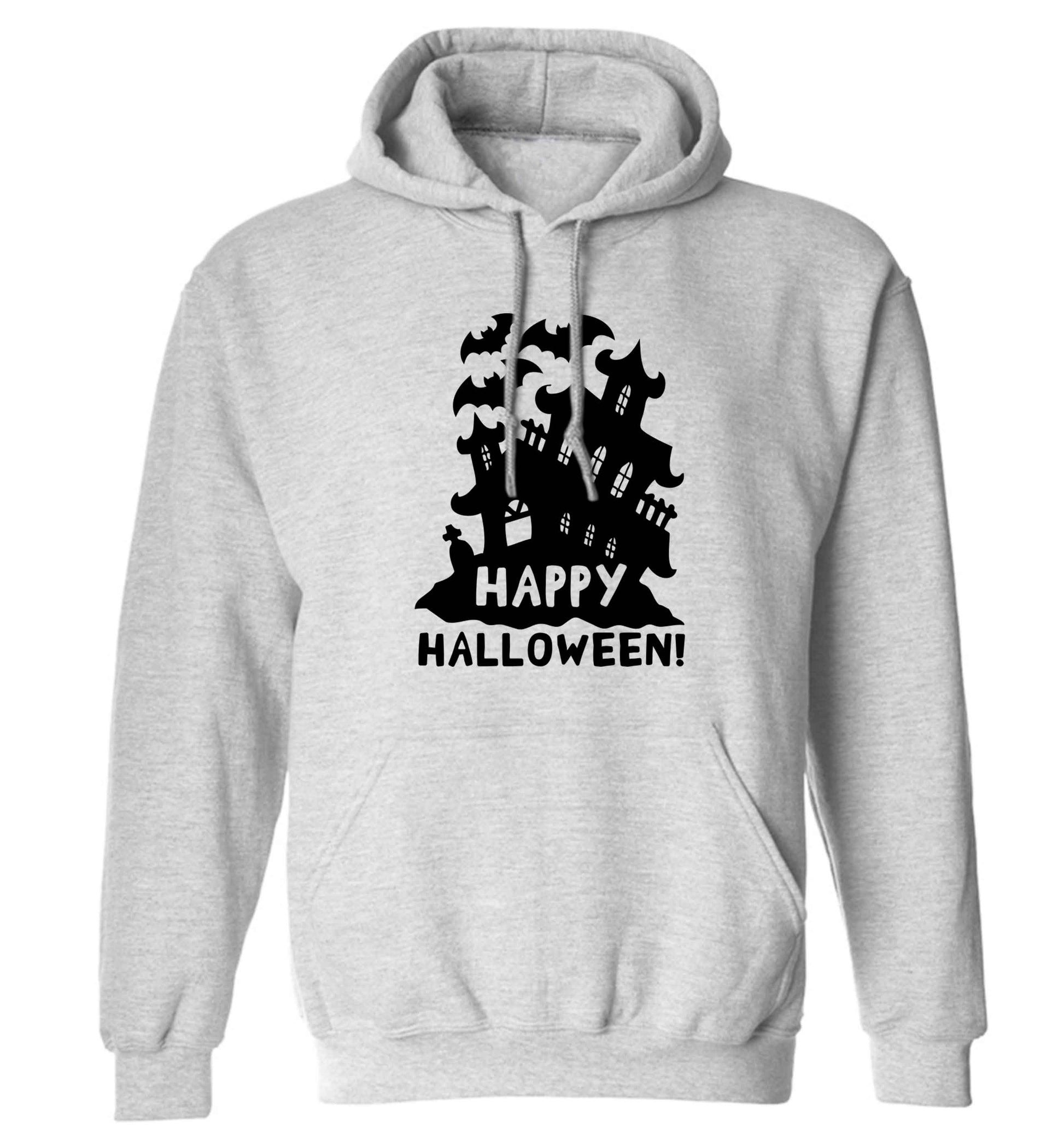 Happy halloween - haunted house adults unisex grey hoodie 2XL