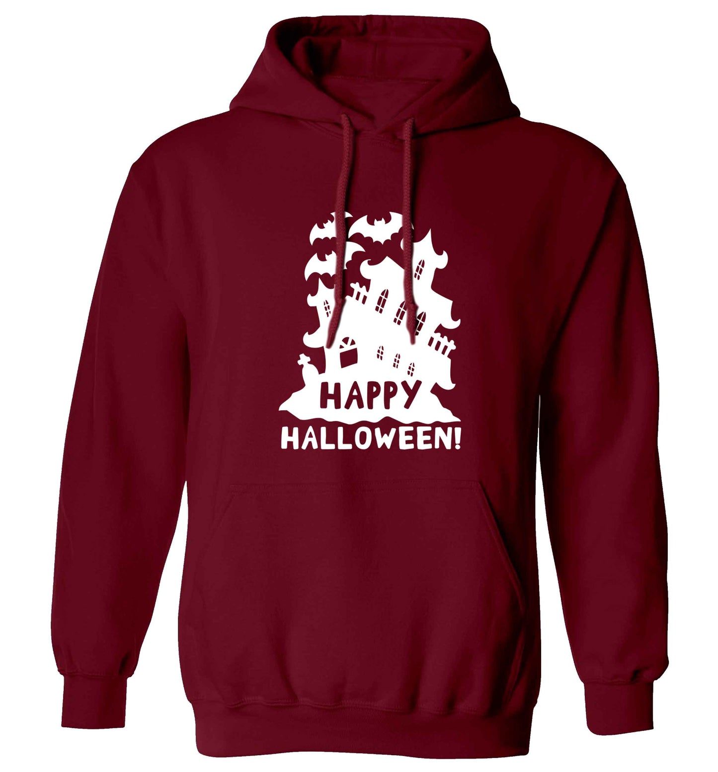 Happy halloween - haunted house adults unisex maroon hoodie 2XL