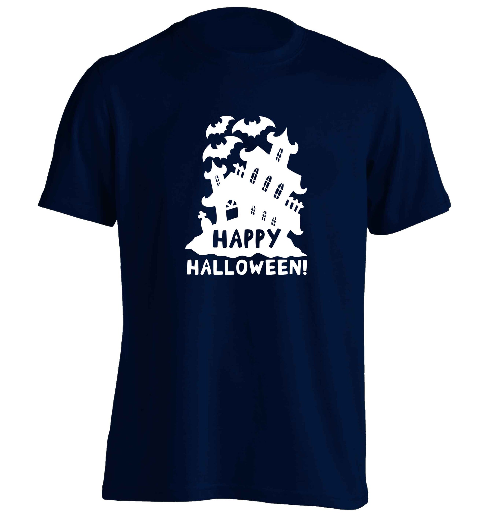 Happy halloween - haunted house adults unisex navy Tshirt 2XL